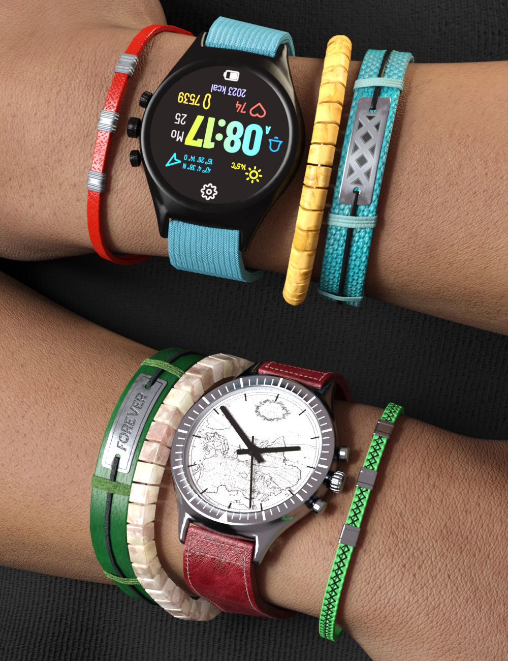 Classic Watch and Bracelets Addon Textures by: esha, 3D Models by Daz 3D