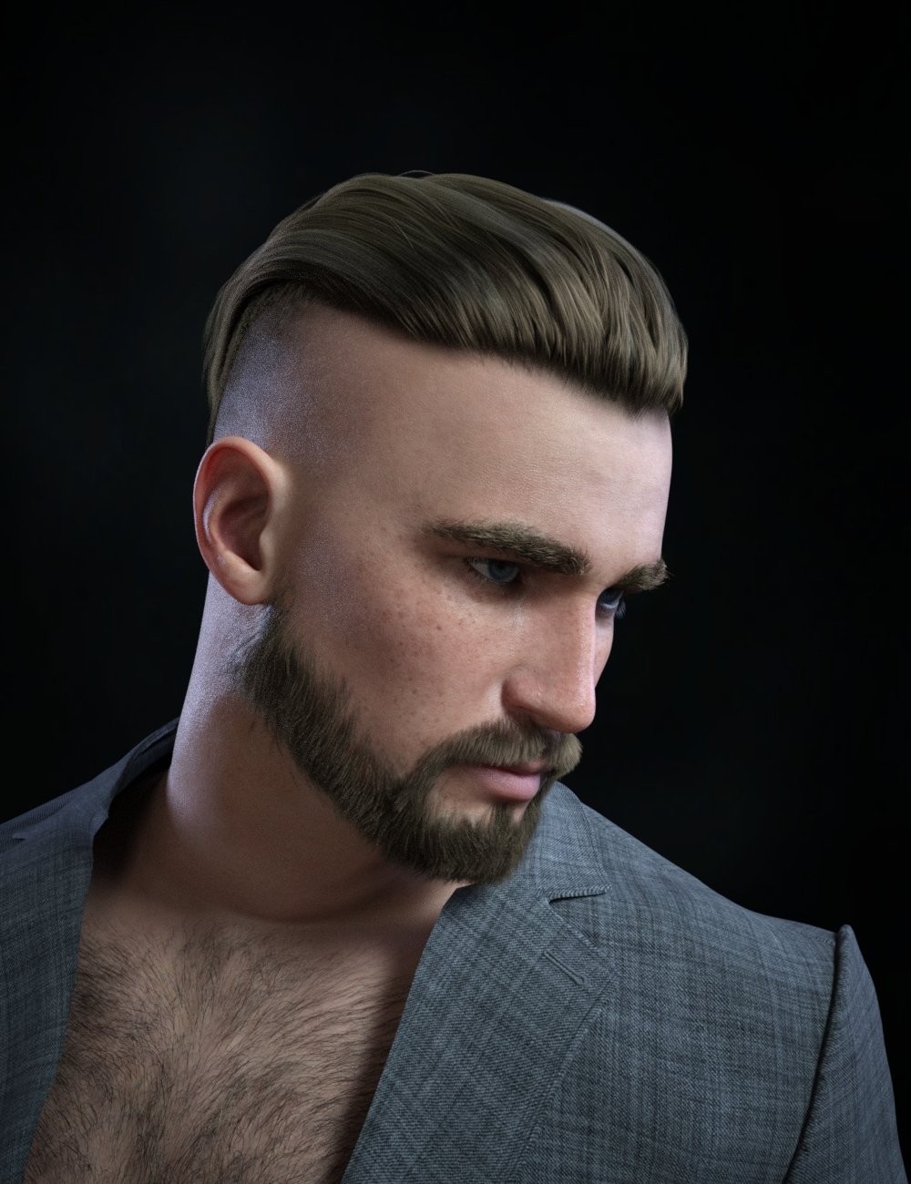 Antoine SlickFlipped Hair and Beard for Genesis 9 and 8 Male by: Neftis3D, 3D Models by Daz 3D