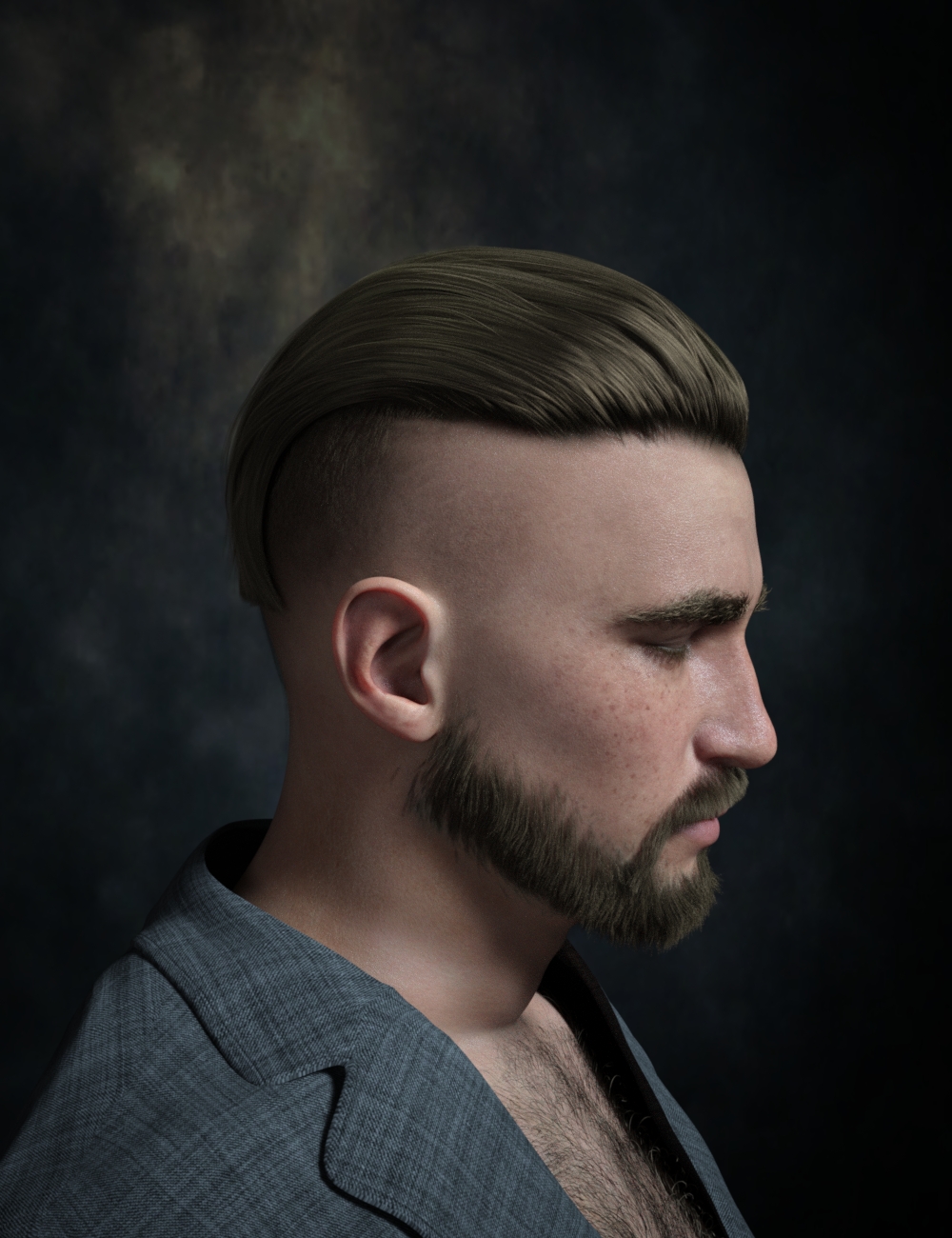 Antoine SlickFlipped Hair and Beard for Genesis 9 and 8 Male