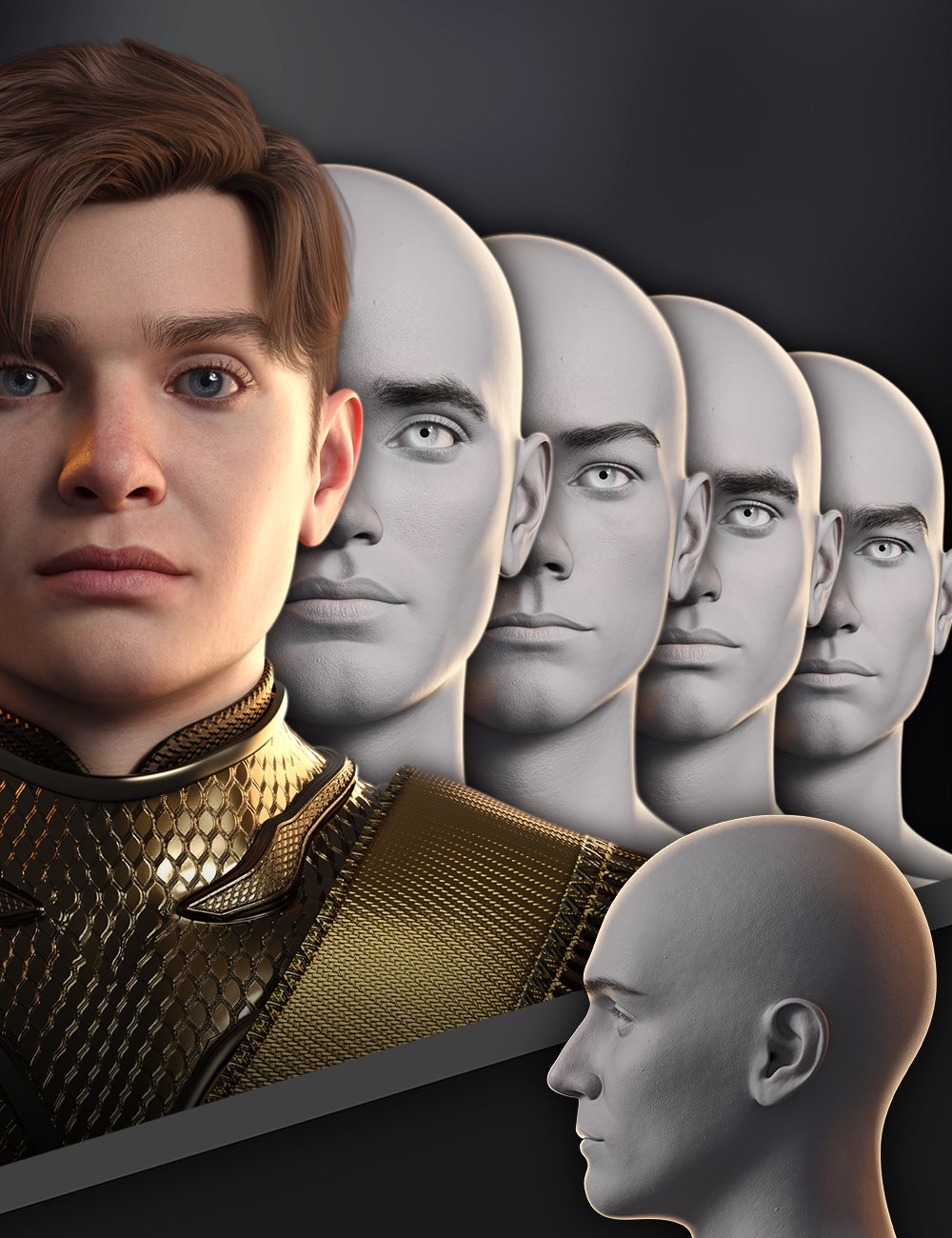 Head Shapes Vol.1 Masculine for Genesis 9 by: Censored, 3D Models by Daz 3D