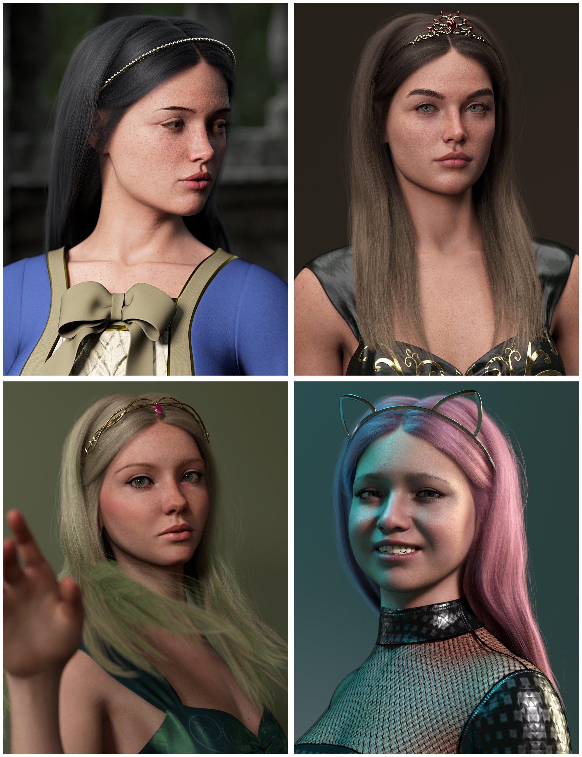 Face Free Long Style Hair Headbands by: outoftouch, 3D Models by Daz 3D