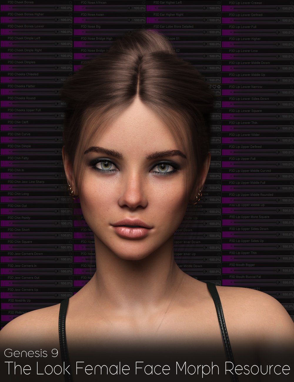 The Look Female Face Morph Resource for Genesis 9 by: P3Design, 3D Models by Daz 3D