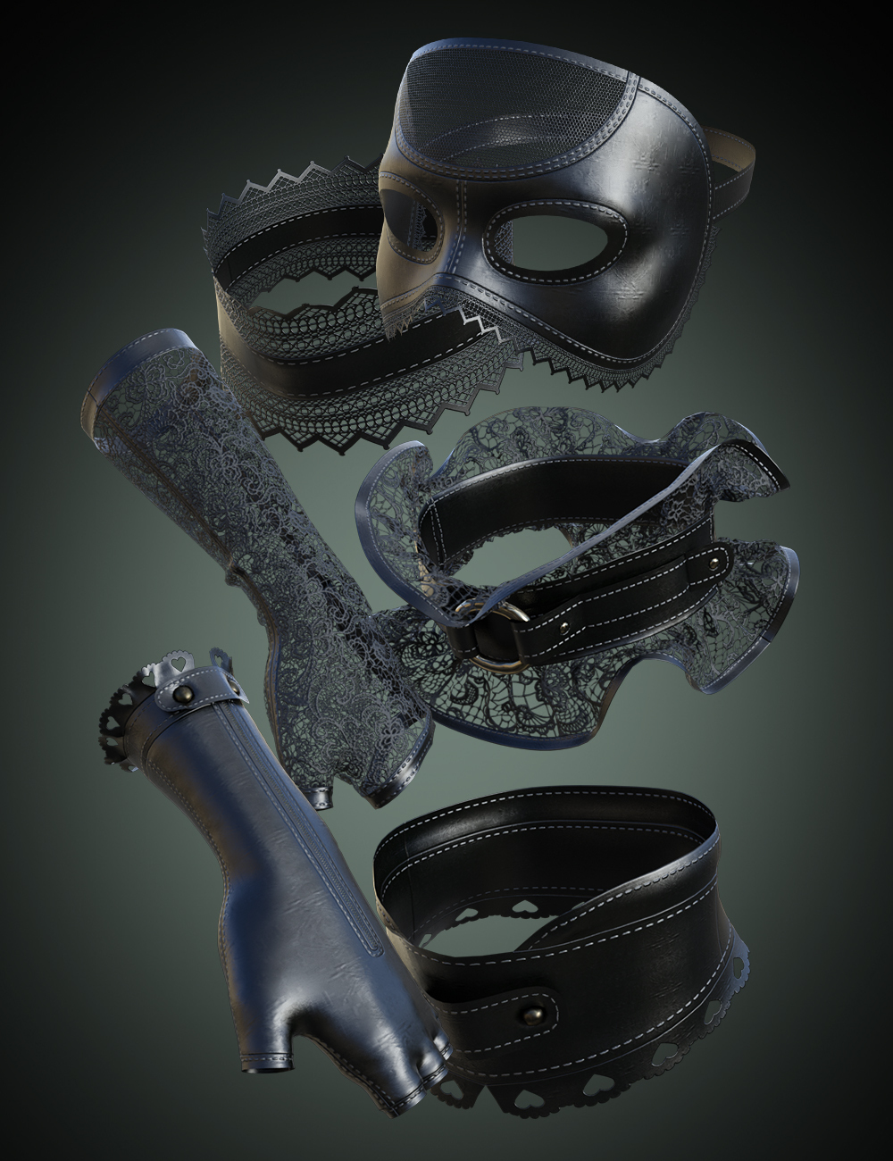B.E.T.T.Y. Lace and Leather Accessory Pack for Genesis 9 by: B.E.T.T.Y, 3D Models by Daz 3D