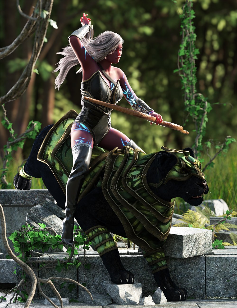 Feline Rider Poses for Genesis 9 Feminine, Big Cat 2 and Battle Cat Armour by: Ensary, 3D Models by Daz 3D
