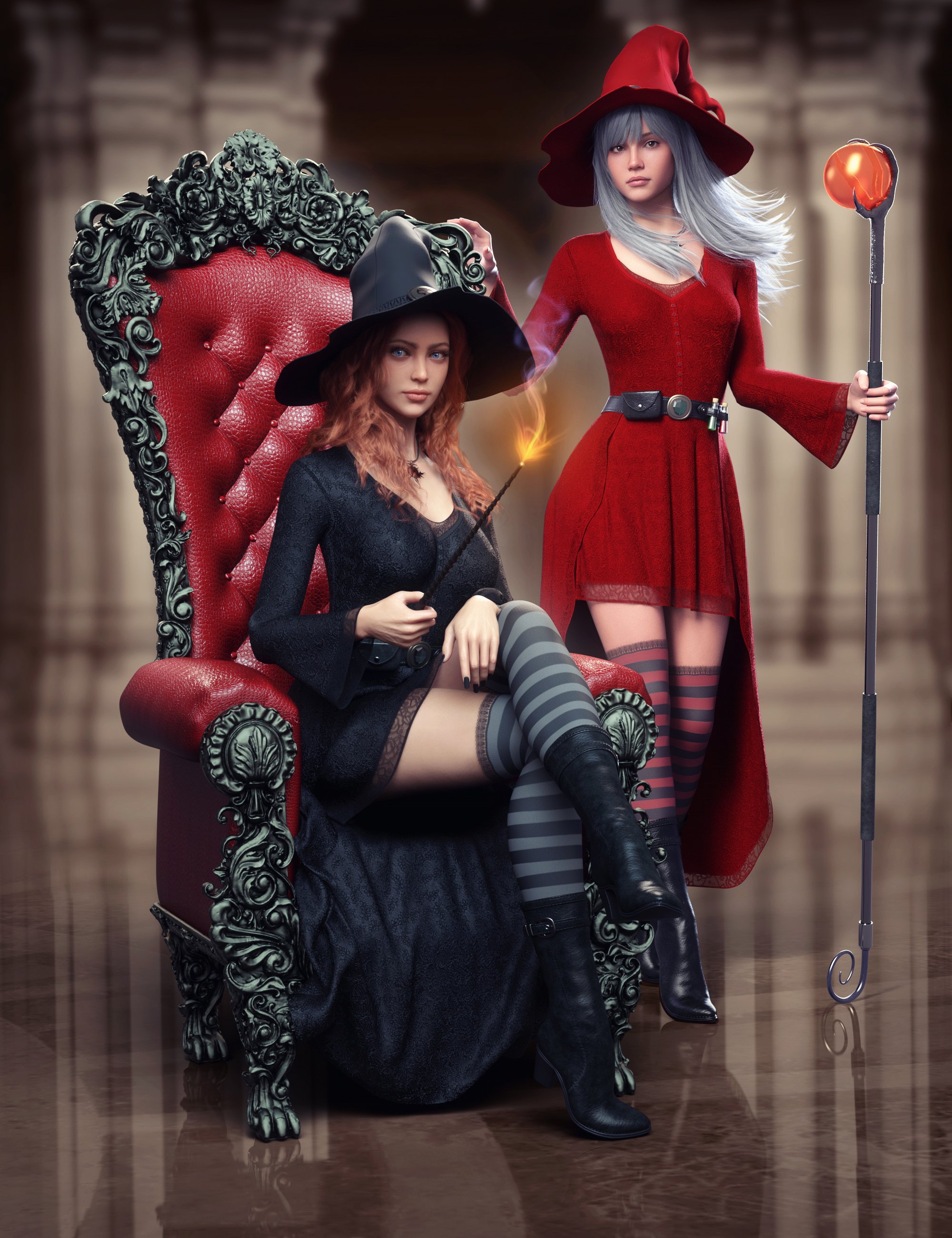 dForce Witch Outfit for Genesis 9 by: Dreamcatcher, 3D Models by Daz 3D