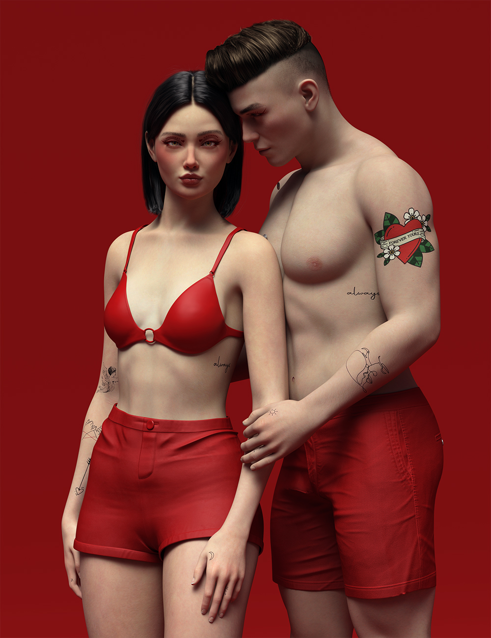 Colors of Love LIE Tattoos for Genesis 9 by: 3D Sugar, 3D Models by Daz 3D