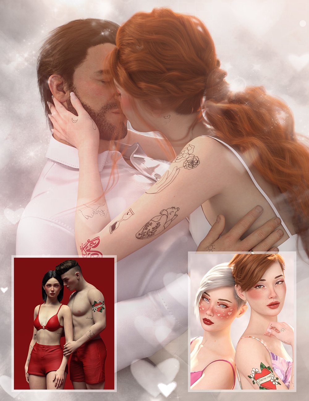 Loving Love Body Art and Poses Bundle by: 3D SugarStardust AngelCosmoXpression, 3D Models by Daz 3D