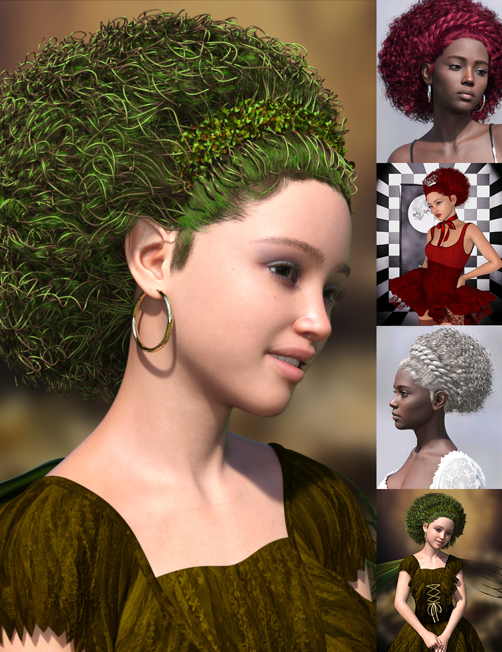 MRL Afro Puff for Genesis 9 by: Mihrelle, 3D Models by Daz 3D