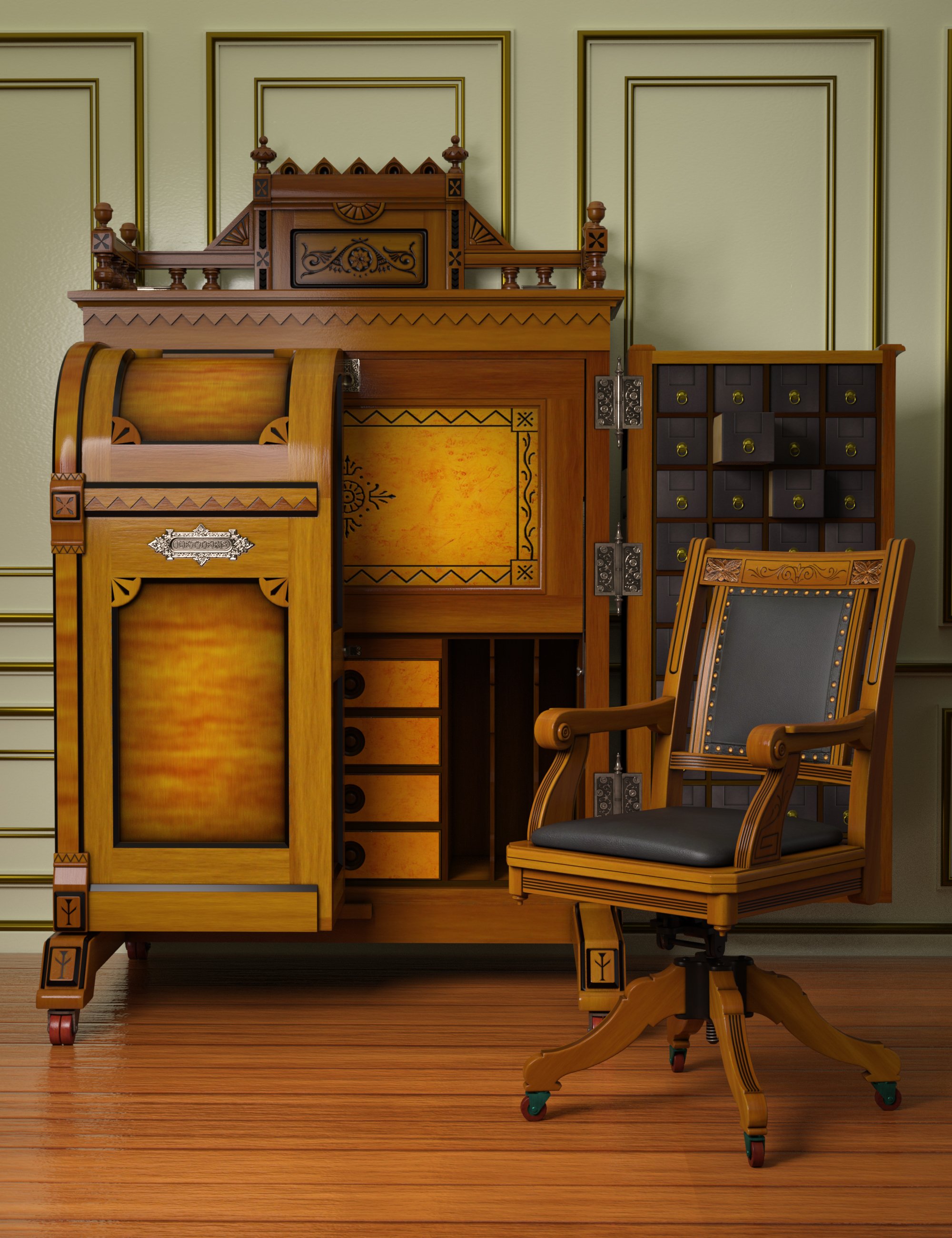 Victorian Desk and Chair by: hypnagogia, 3D Models by Daz 3D