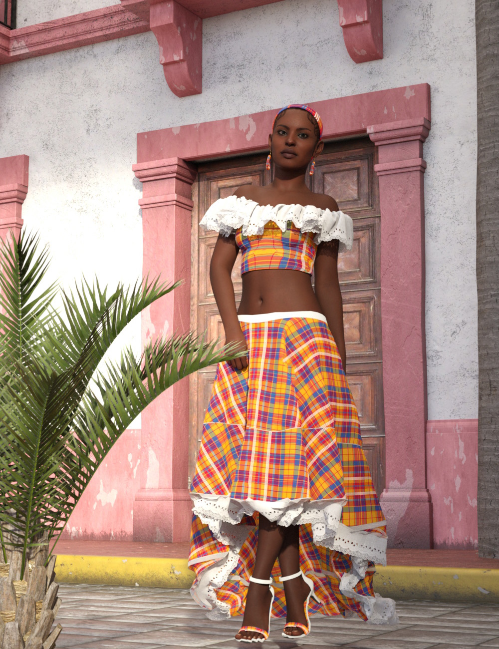 Madras Dress for Genesis 9 by: TINANE, 3D Models by Daz 3D