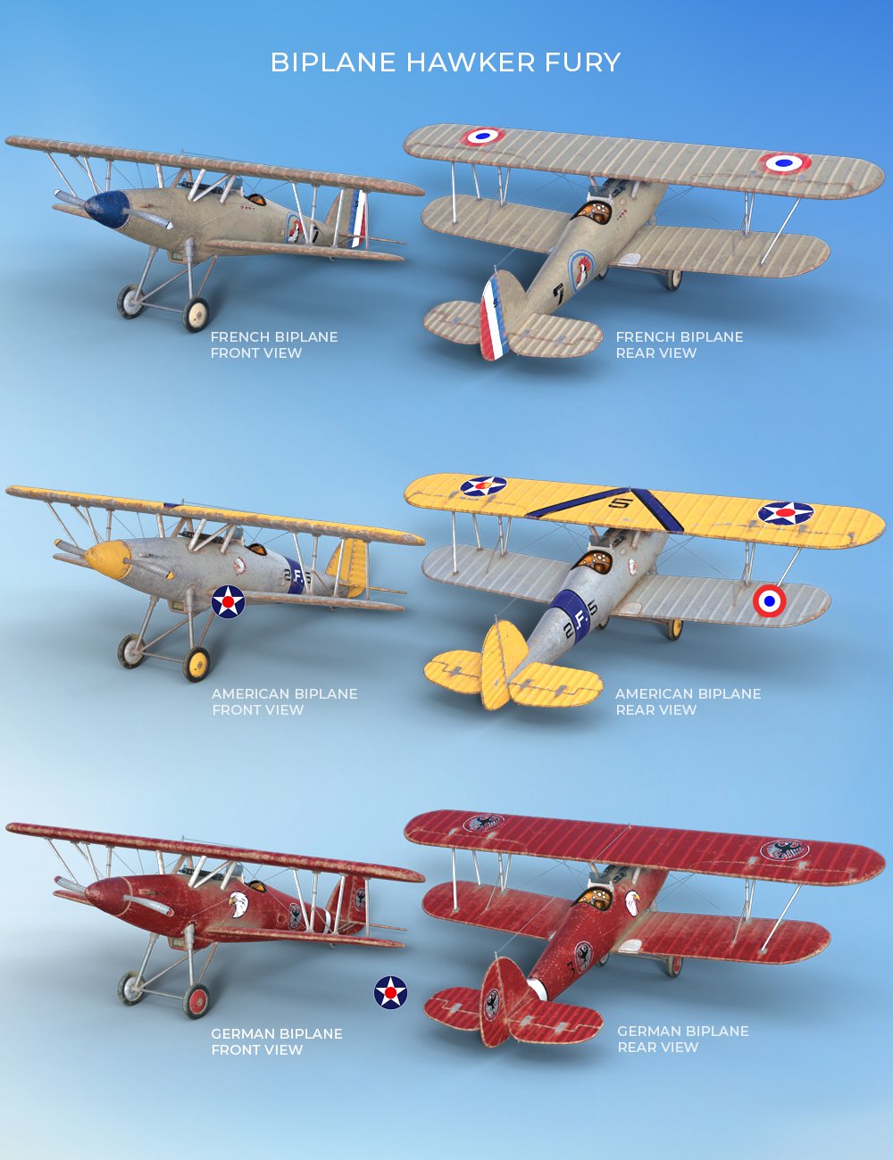 Biplane Hawker Fury | Daz 3D