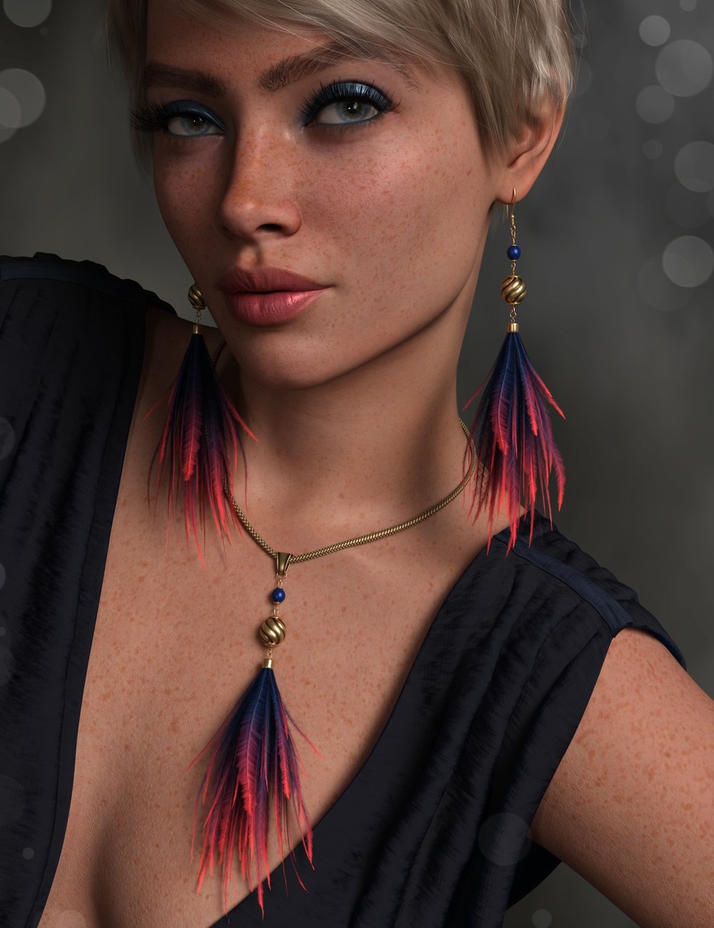FK Feathery Bits Jewelry Set for Genesis 9, 8 and 8.1 Females by: Fabiana, 3D Models by Daz 3D