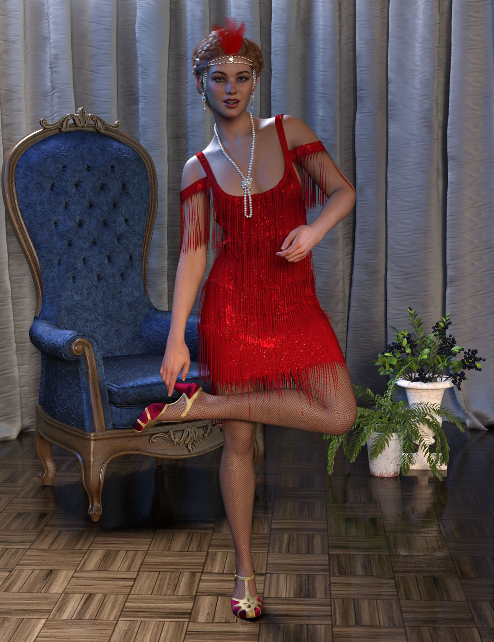 dForce Pearl Roaring Twenties Outfit for Genesis 9 by: WildDesignsPandyGirl, 3D Models by Daz 3D