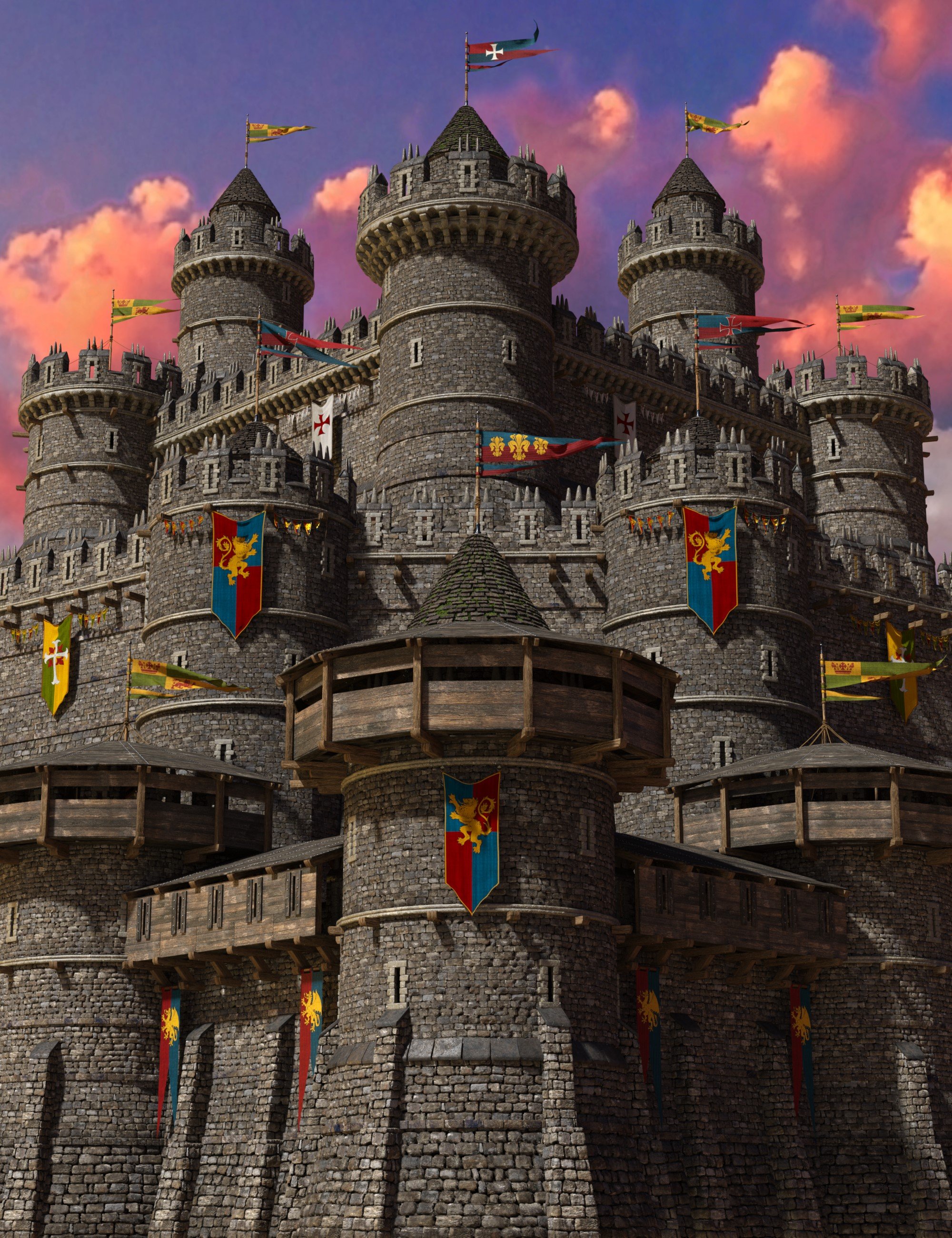 Medieval Castle Construction Kit - Walls and Towers by: The Alchemist, 3D Models by Daz 3D