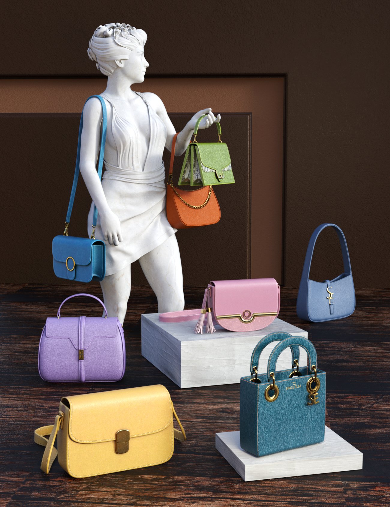 Collection of Classic Bags for Genesis 9 Feminine by: Space Elsa, 3D Models by Daz 3D