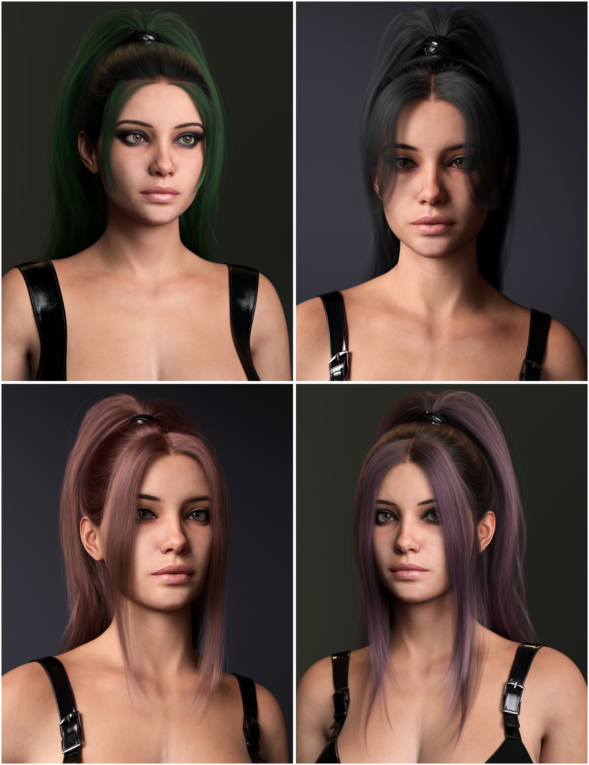 3-in1 Gothic Style Ponytail Hair for Genesis 9 by: outoftouch, 3D Models by Daz 3D