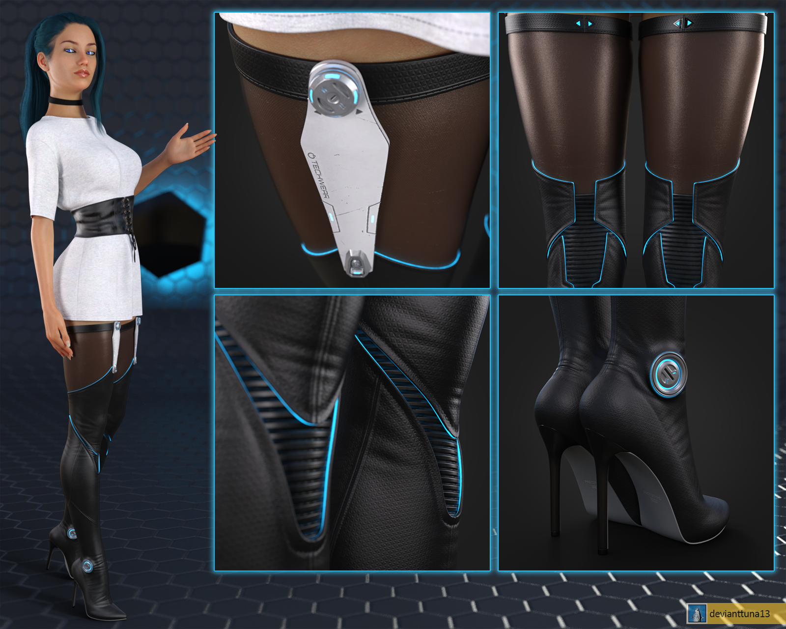 Cyberpunk Thigh High Stiletto Boots for Genesis 9 and 8 Females by: devianttuna13, 3D Models by Daz 3D