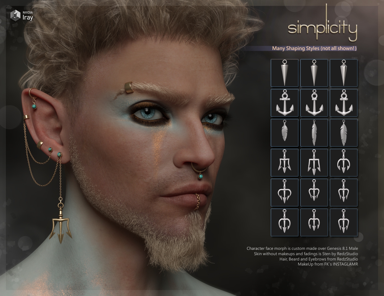 Simplicity Ear Chains And Piercings For Genesis 8 And 8 1 Males Daz 3d