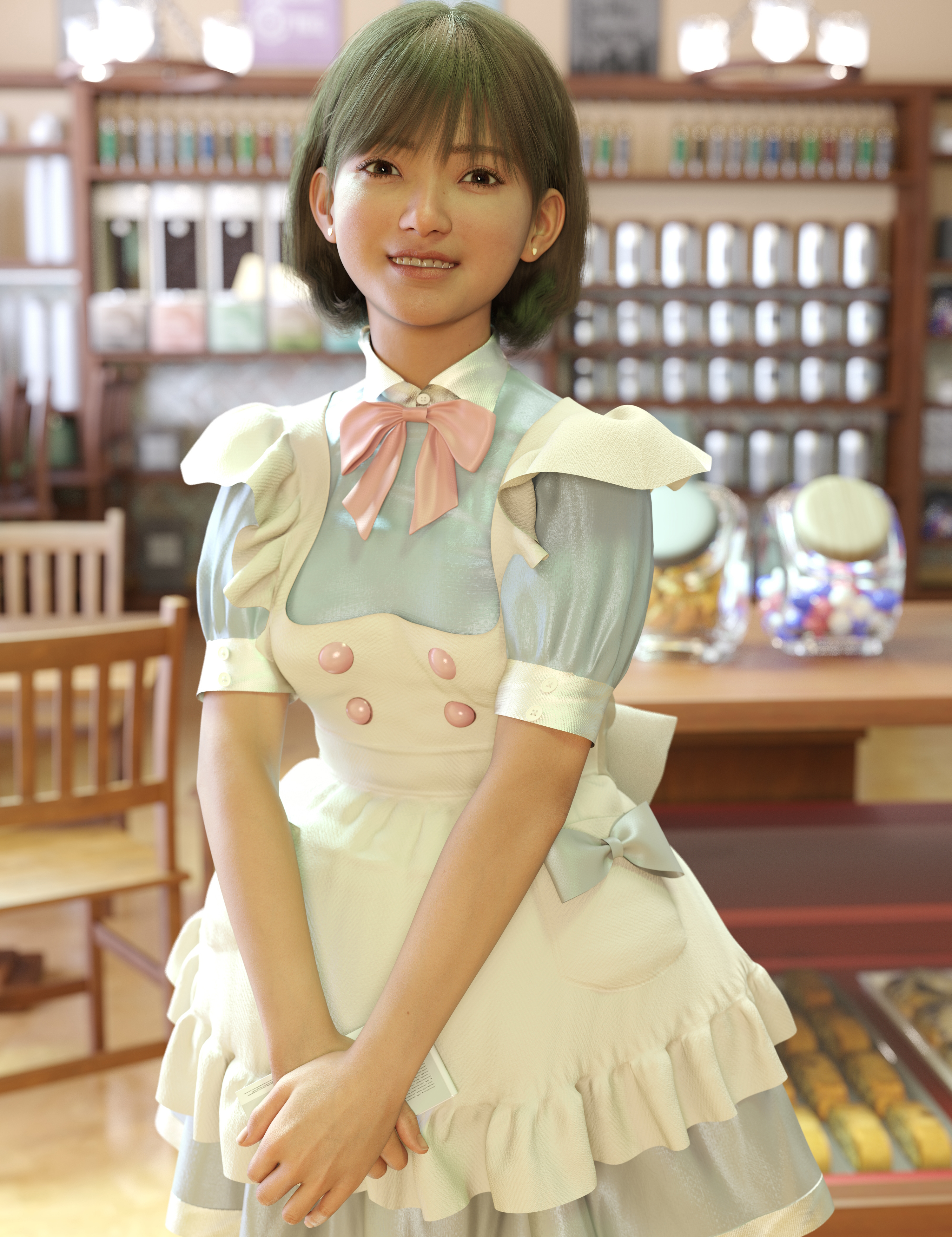 dForce KuJ Cute Maid Cafe Outfit for Genesis 9 by: Kujira, 3D Models by Daz 3D