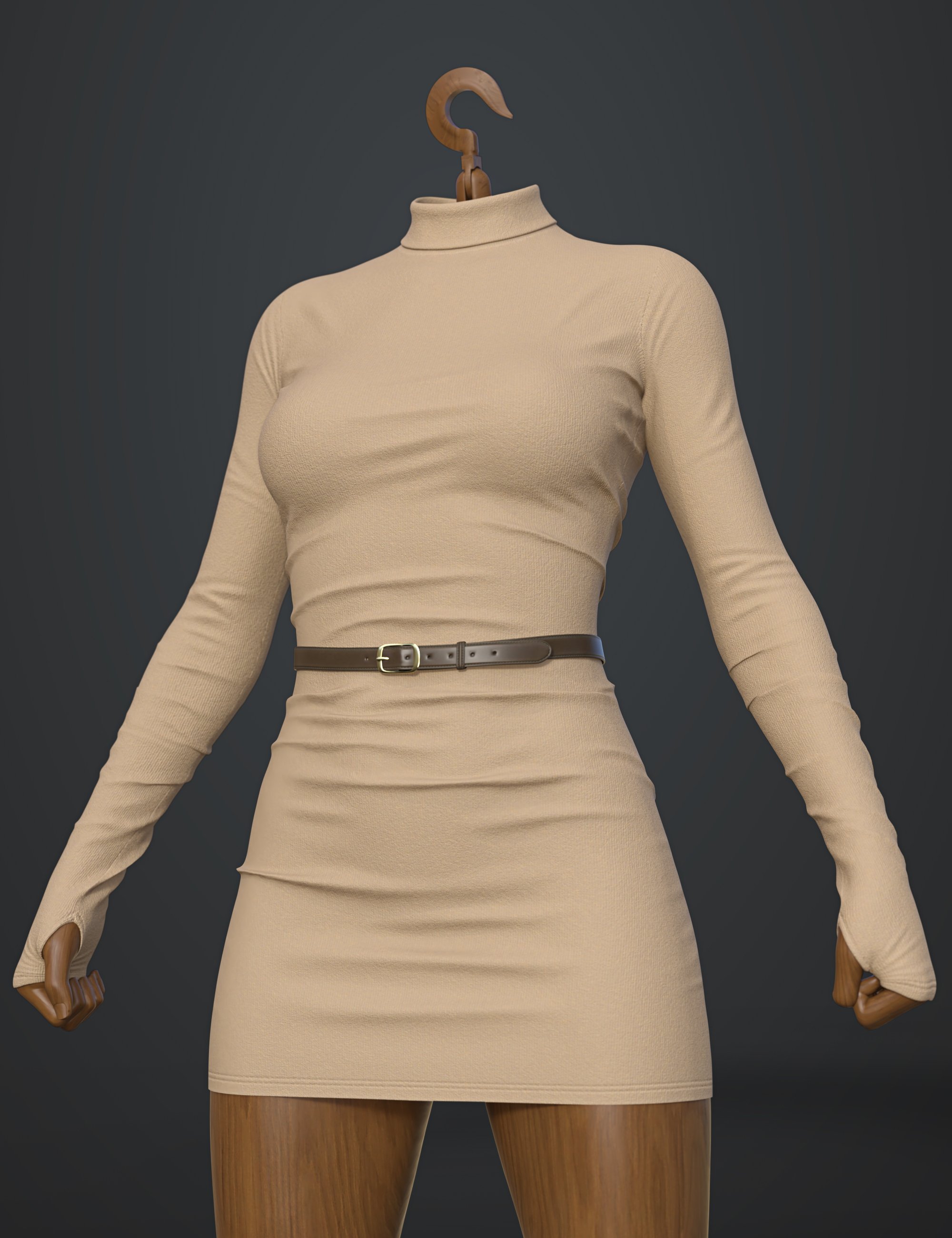 dForce SU High Collar Dress for Genesis 9, 8.1, and 8 Female by: Sue Yee, 3D Models by Daz 3D