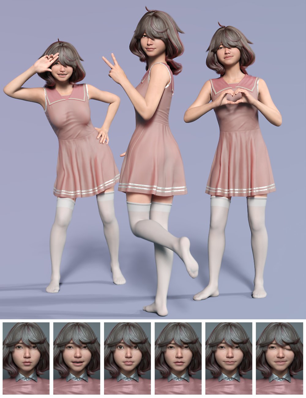 QX Cutie Poses and Expressions for Hanako 9 by: Quixotry, 3D Models by Daz 3D