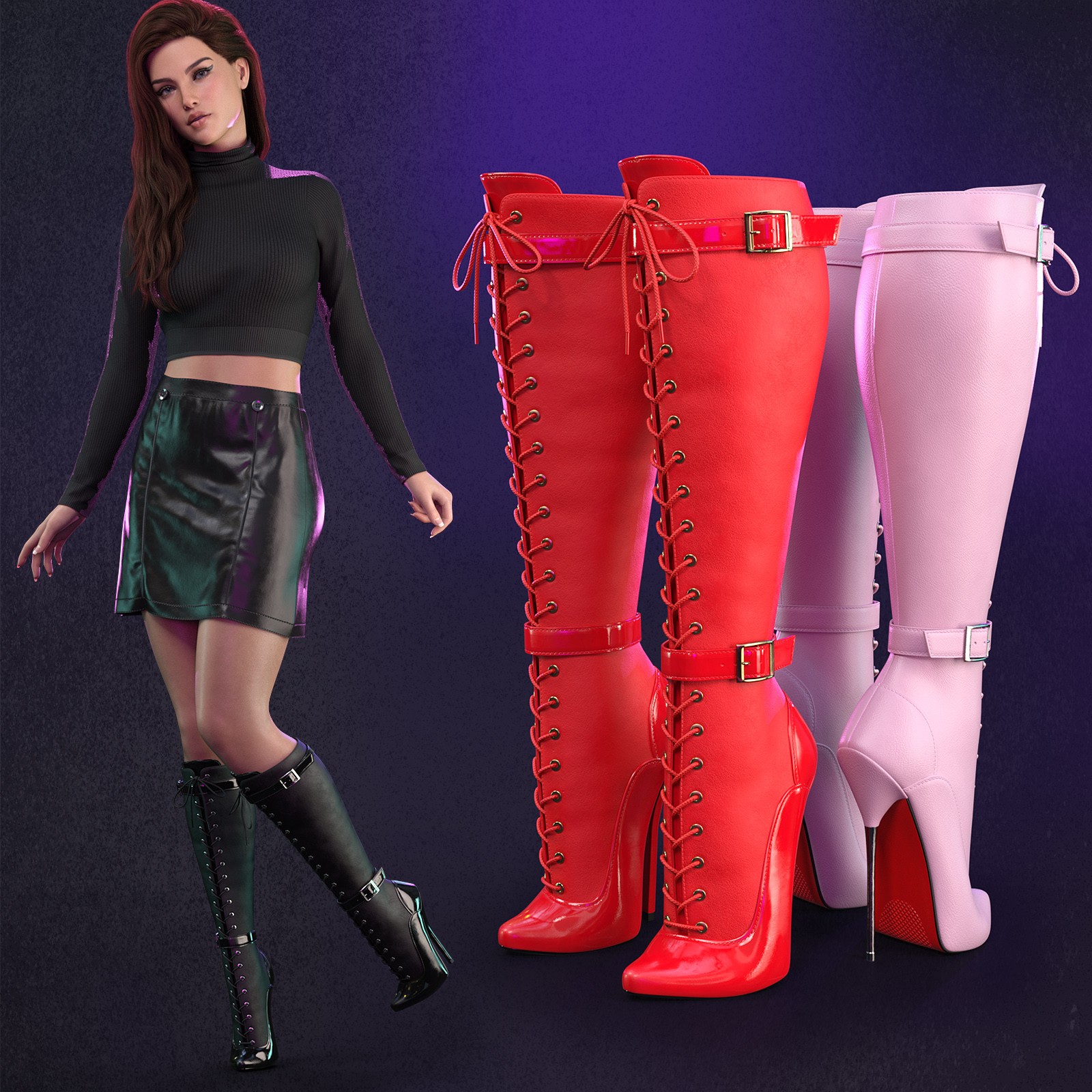 Lace-up Stiletto Ballet Boots by: devianttuna13, 3D Models by Daz 3D