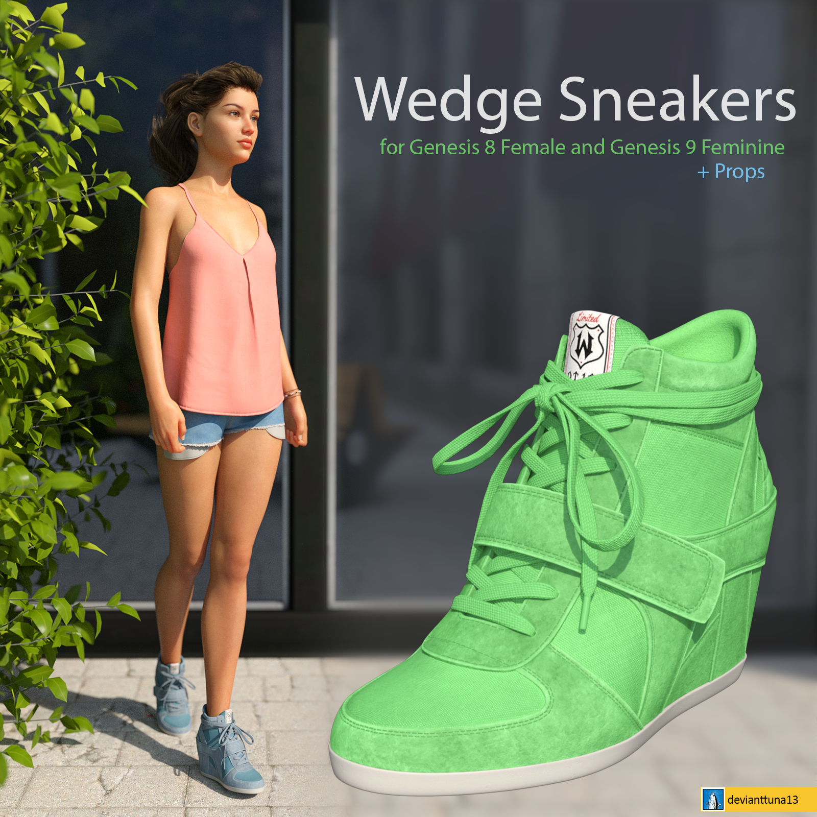 Wedge Sneakers for G8F and G9F by: devianttuna13, 3D Models by Daz 3D