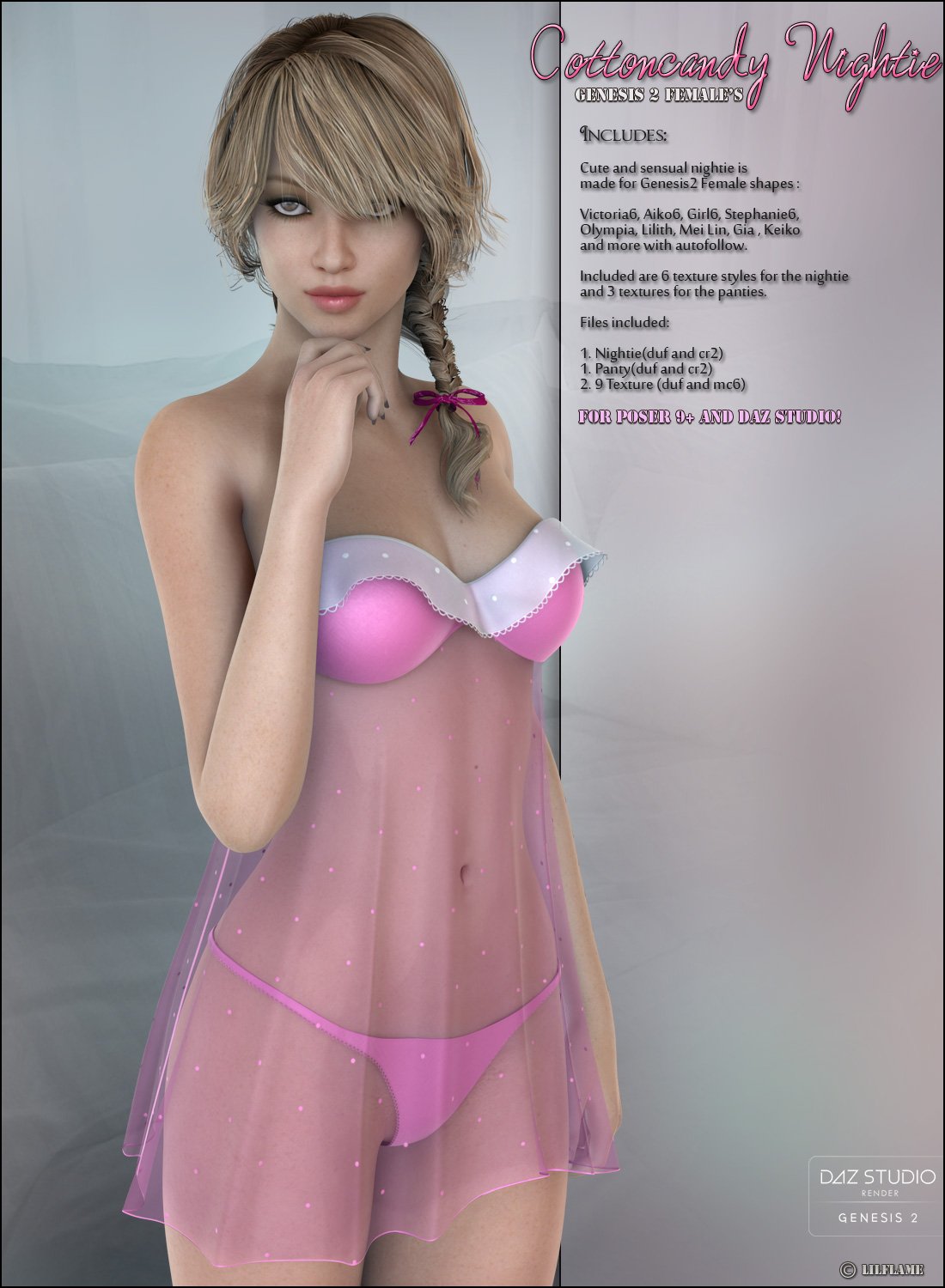 CottonCandy Nightie for G2F by: Lilflame, 3D Models by Daz 3D