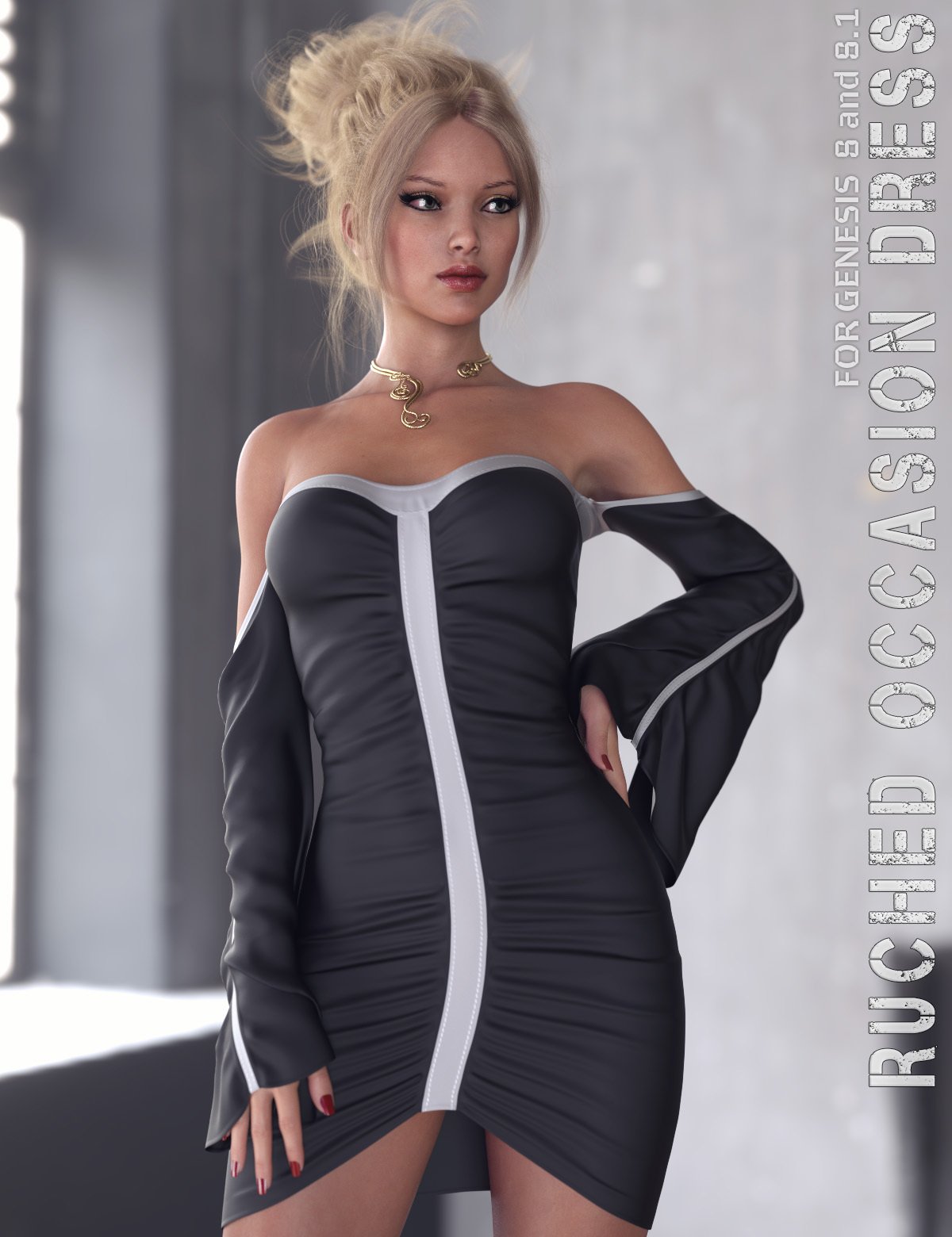 dForce Ruched Occasion Dress Genesis 8 and 8.1F by: Lilflame, 3D Models by Daz 3D