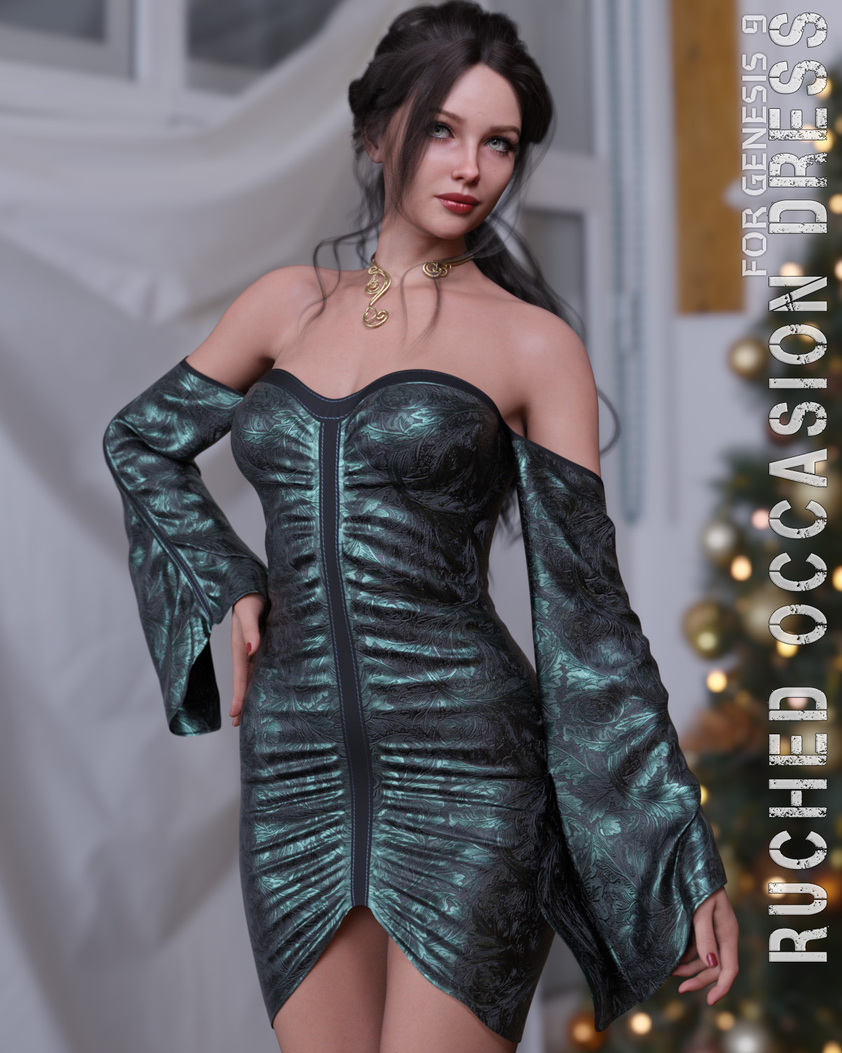 dForce Ruched Occasion Dress Genesis 9 by: Lilflame, 3D Models by Daz 3D