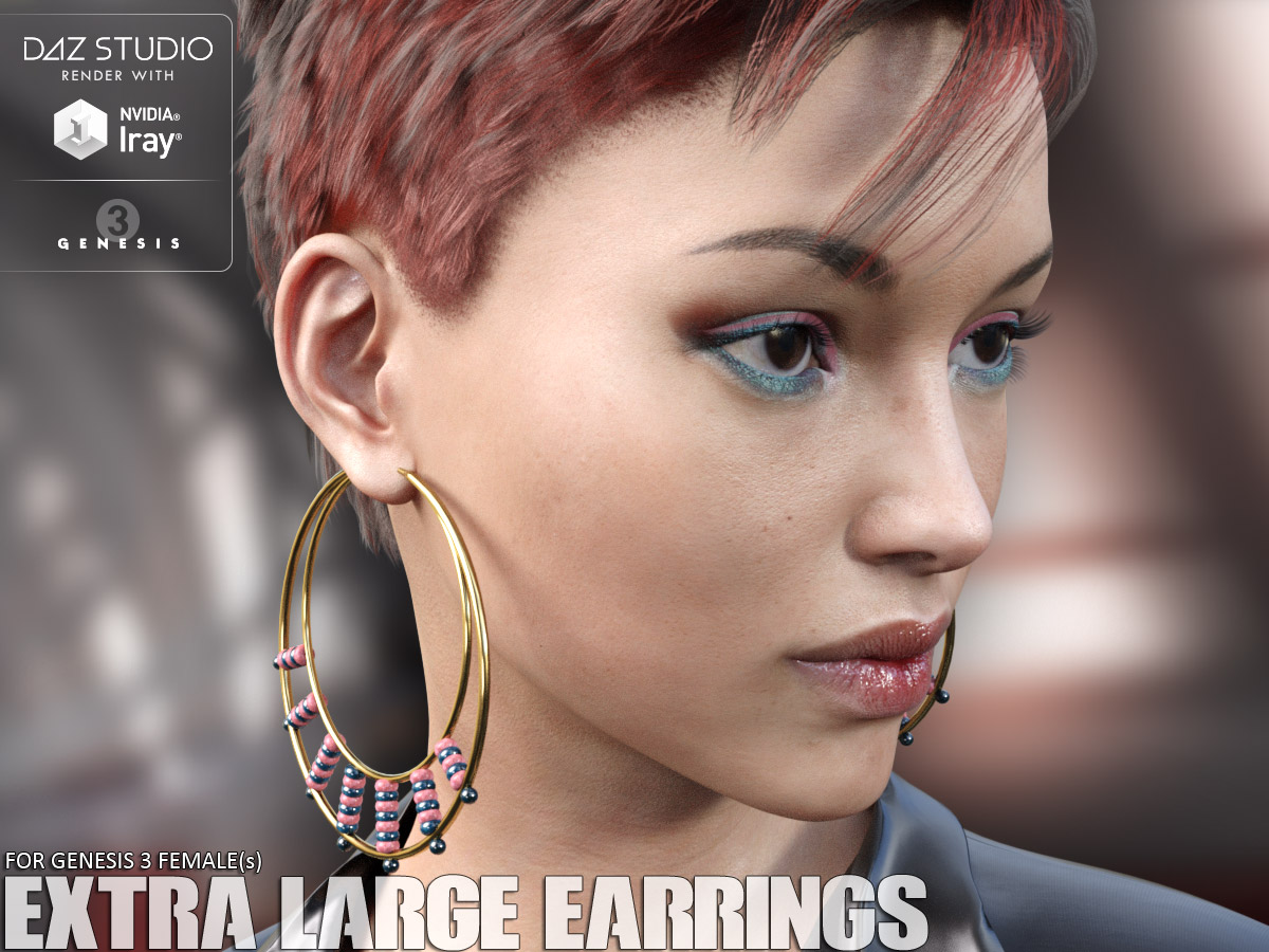 Extra Large Earrings for Genesis 3 Females by: Lilflame, 3D Models by Daz 3D