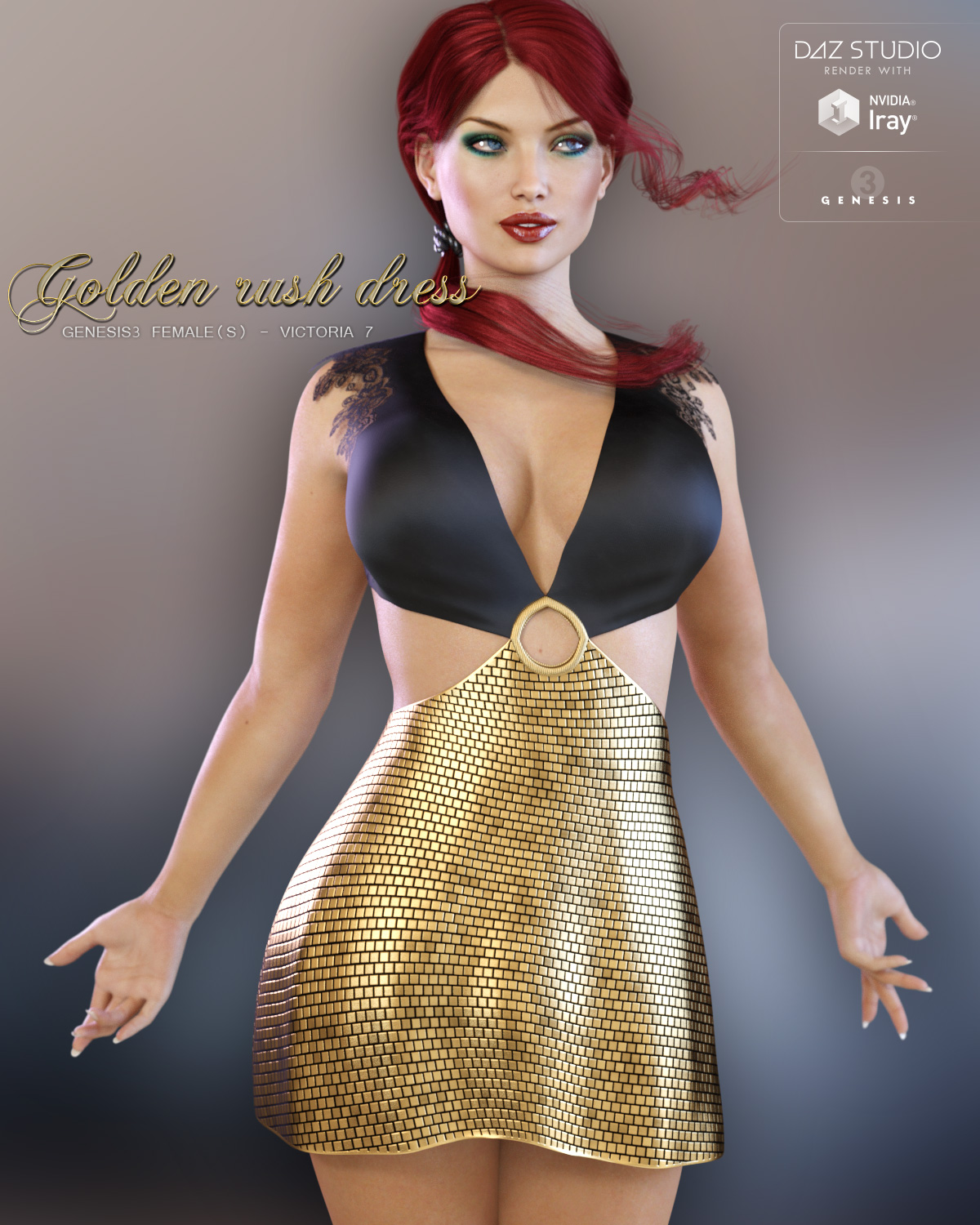 Golden Rush Dress for Genesis 3 Female(s) by: Lilflame, 3D Models by Daz 3D