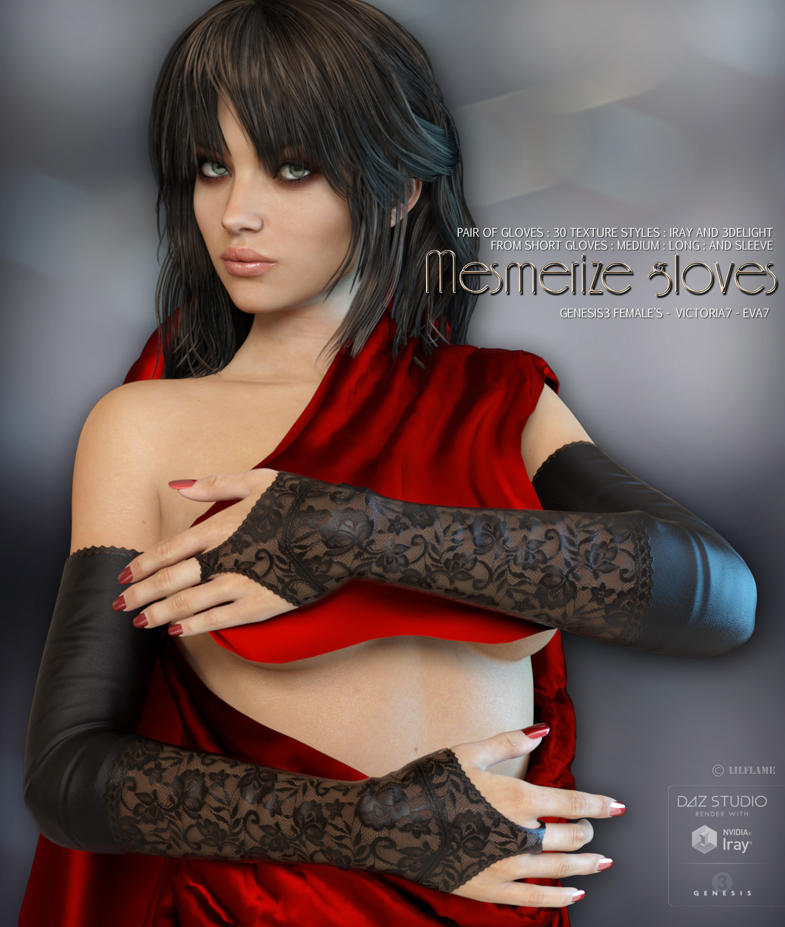 Mesmerize Gloves for Genesis 3 Females by: Lilflame, 3D Models by Daz 3D