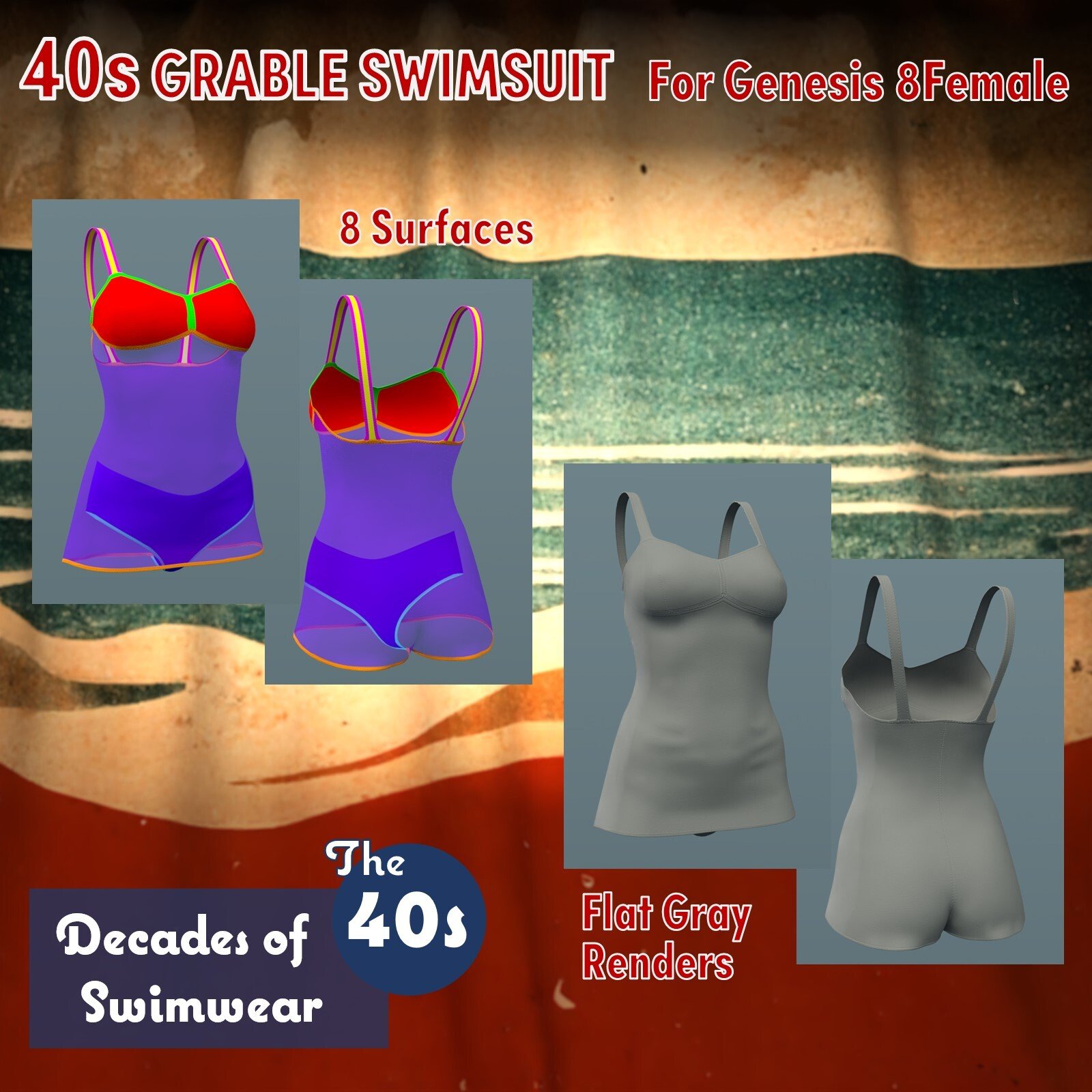 40s Grable Swimsuit - Decades of Swimwear, The 40s | Daz 3D