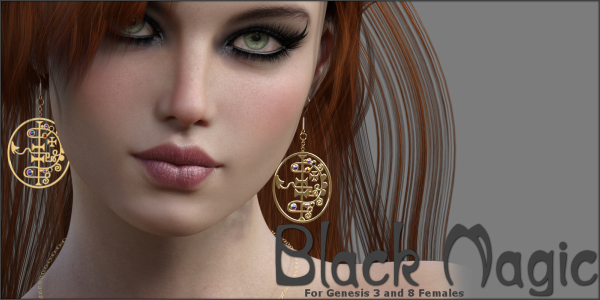 Black Magic Earrings and Necklace for G3F and G8F by: ~Wolfie~, 3D Models by Daz 3D