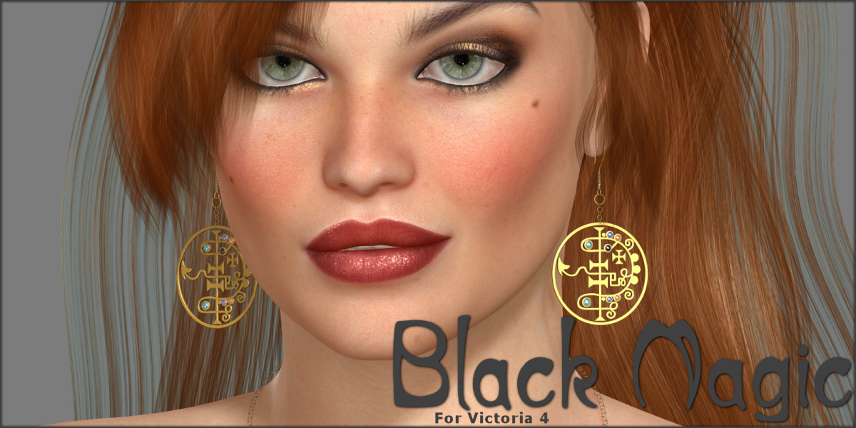 Black Magic Earrings and Necklace for V4 by: ~Wolfie~, 3D Models by Daz 3D