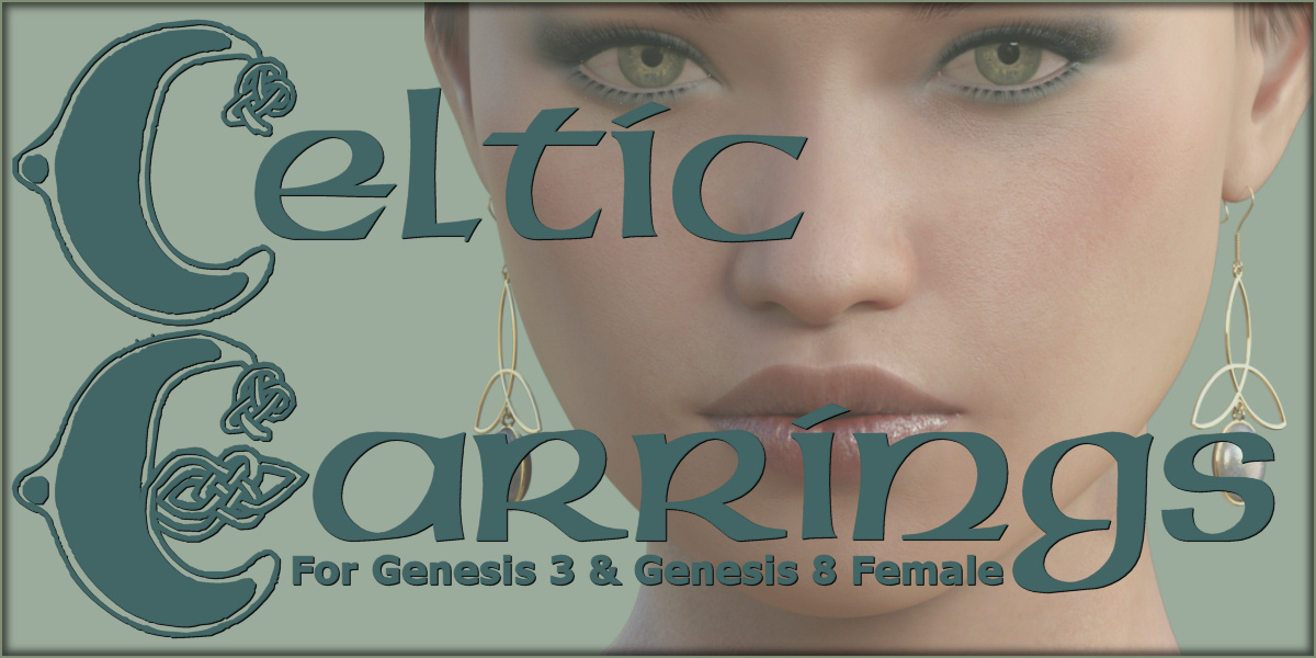 Celtic Earrings G3F and G8F by: ~Wolfie~, 3D Models by Daz 3D
