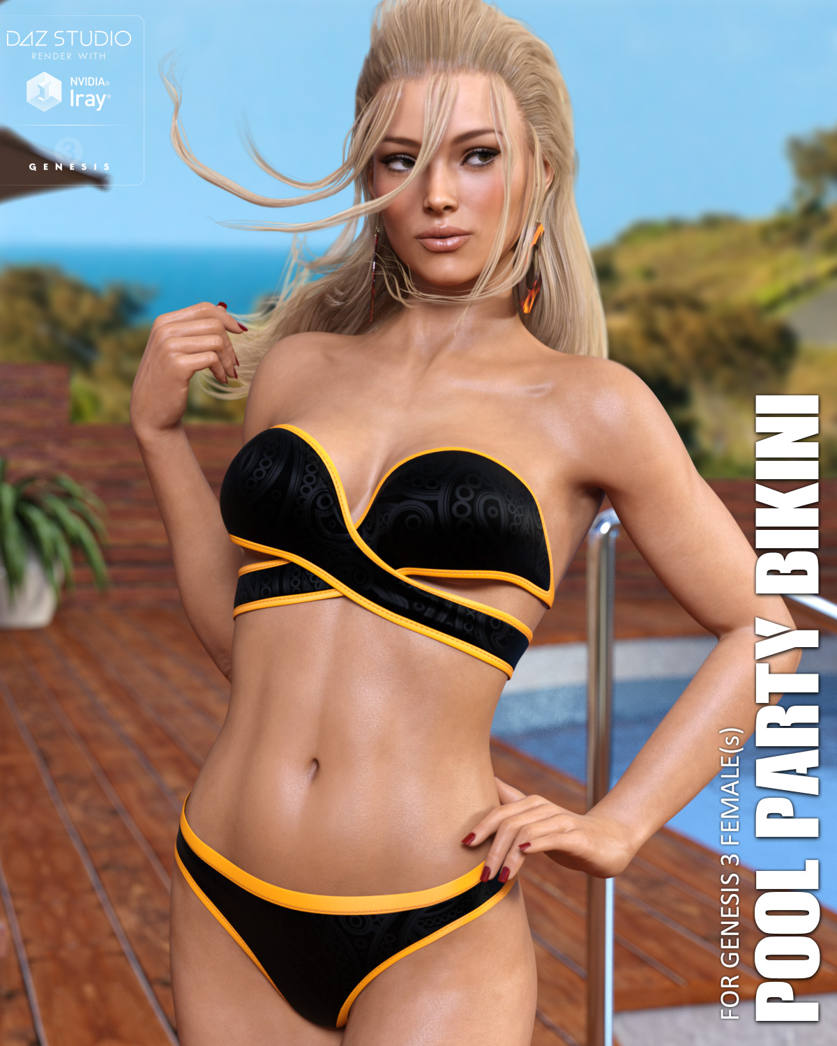 Pool Party Bikini for Genesis 3 Females by: Lilflame, 3D Models by Daz 3D