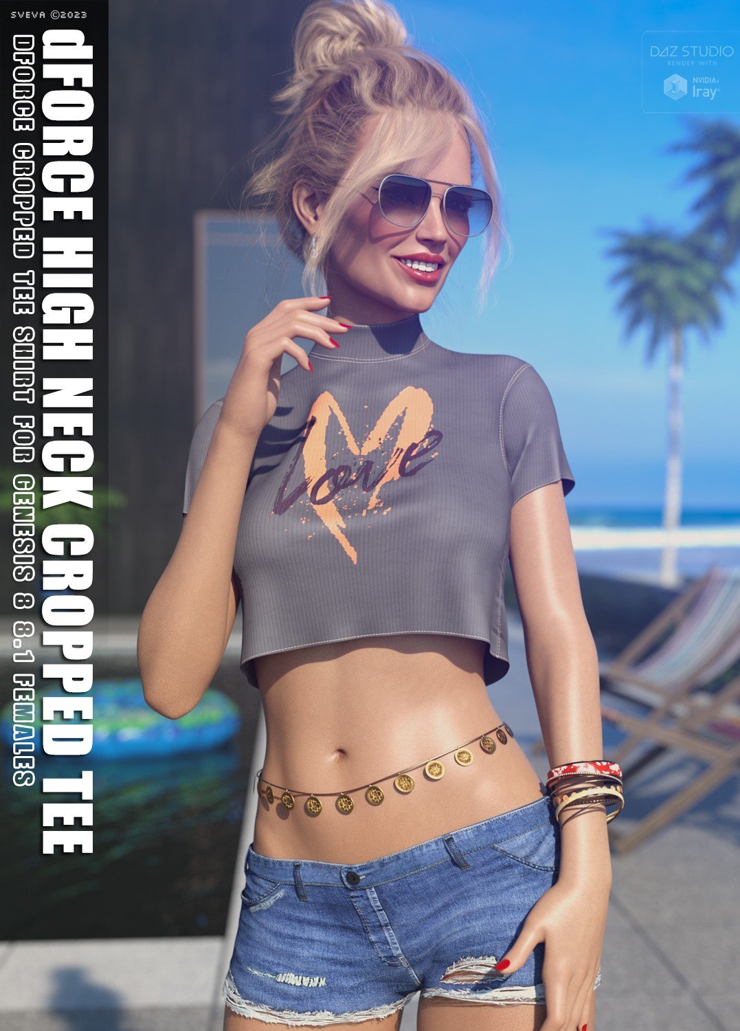 dForce High Neck Cropped Tee G8G8.1F | Daz 3D