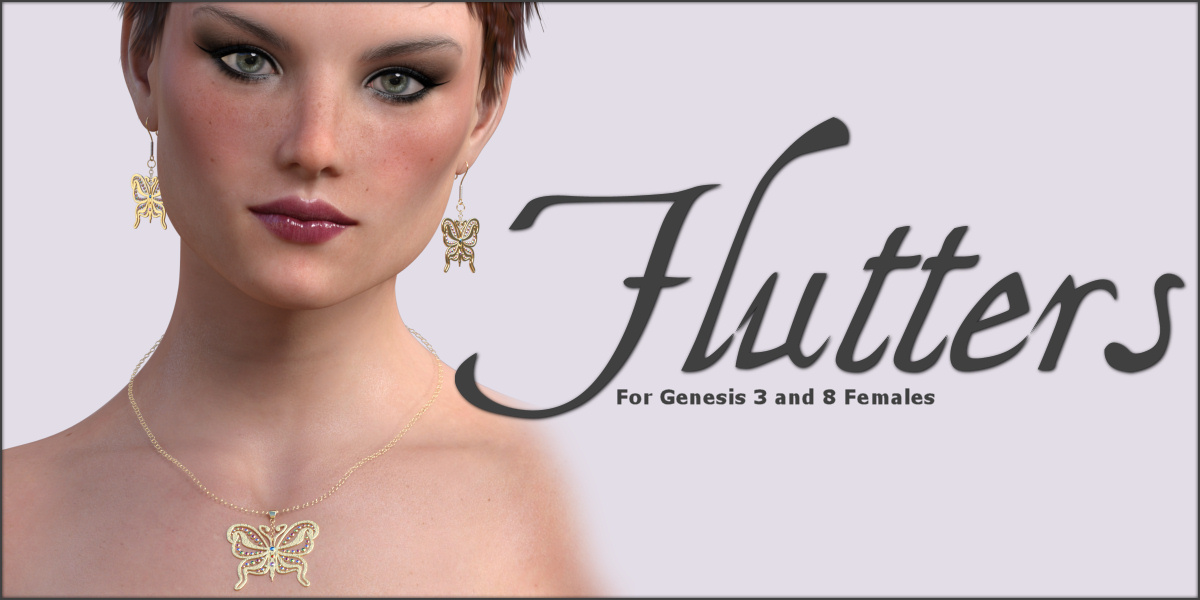 Flutters Earrings and Necklace for G3F G8F by: ~Wolfie~, 3D Models by Daz 3D