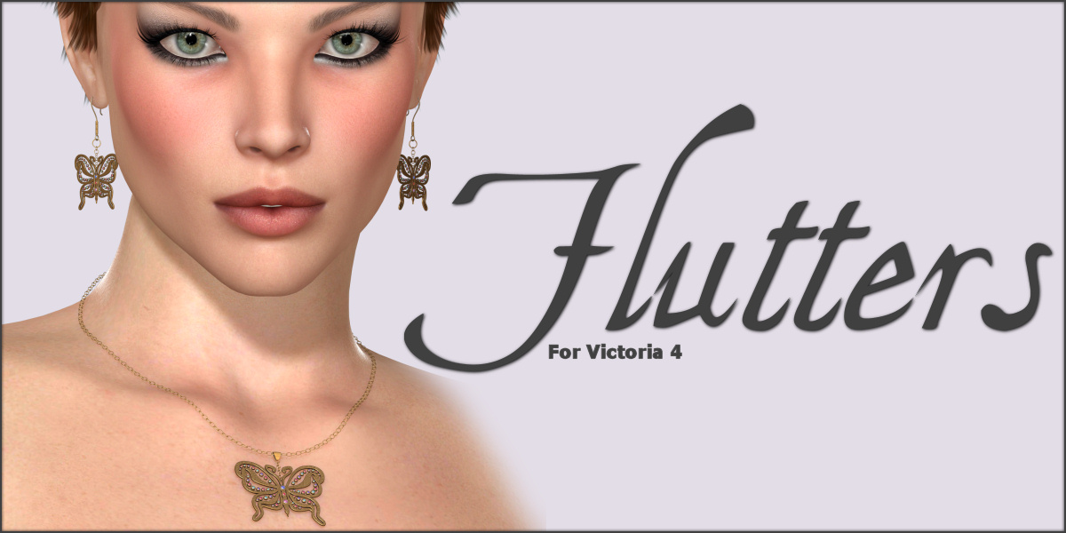 Flutters Earrings and Necklace for V4 by: ~Wolfie~, 3D Models by Daz 3D