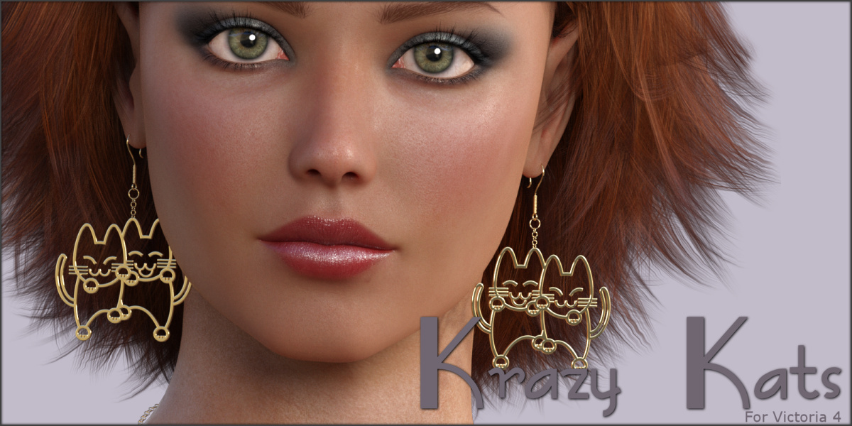 Krazy Kats Earrings & Necklace V4 by: ~Wolfie~, 3D Models by Daz 3D
