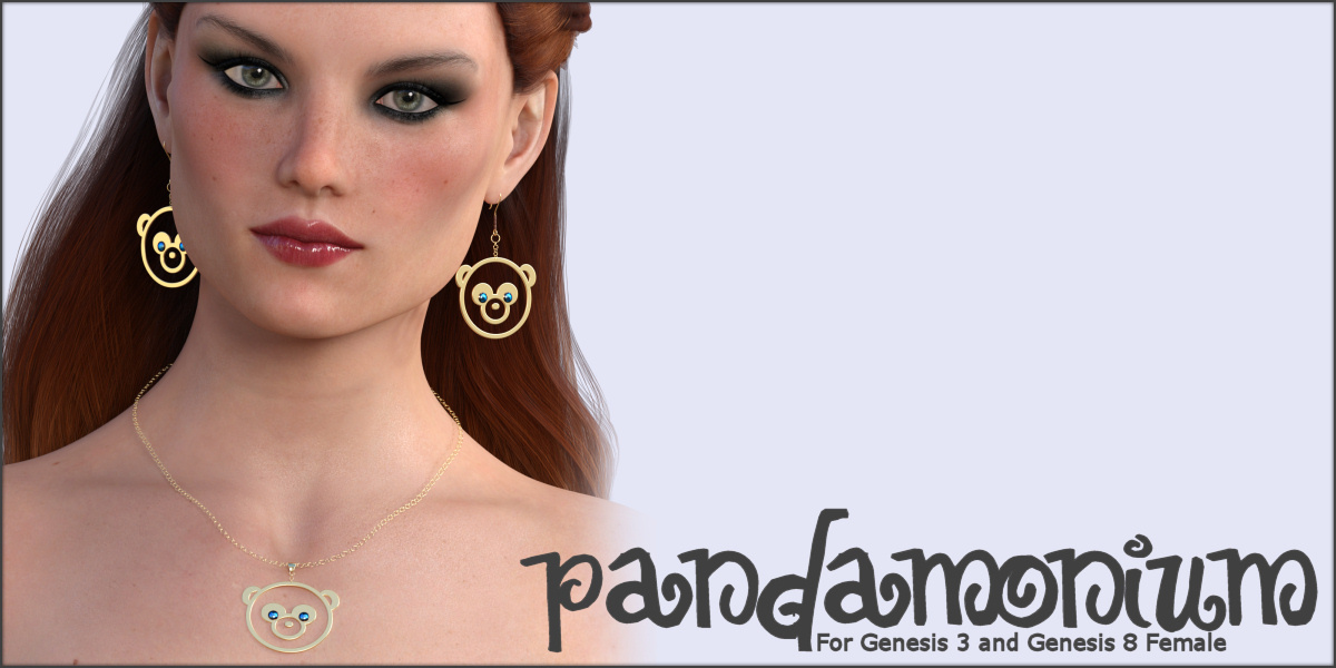 Pandamonium Earrings and Necklace G3F G8F by: ~Wolfie~, 3D Models by Daz 3D