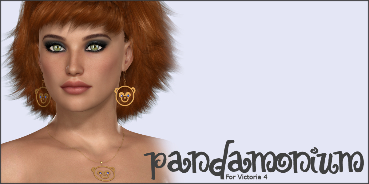 Pandamonium Earrings and Necklace V4 by: ~Wolfie~, 3D Models by Daz 3D