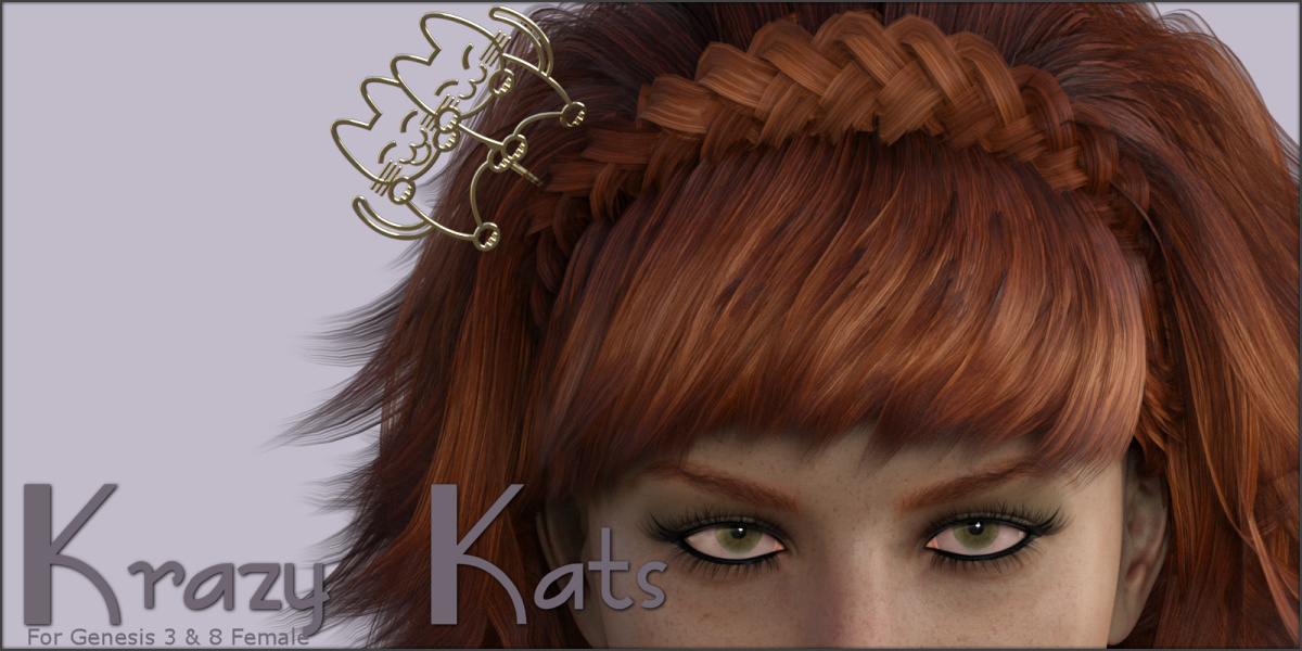 Krazy Kats Hairpins G3F G8F by: ~Wolfie~, 3D Models by Daz 3D
