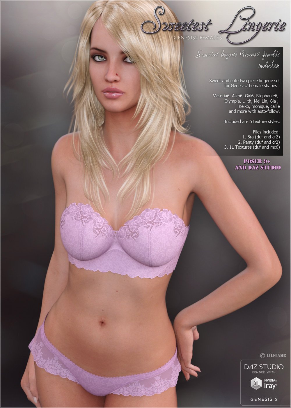 Sweetest Lingerie for G2F by: Lilflame, 3D Models by Daz 3D