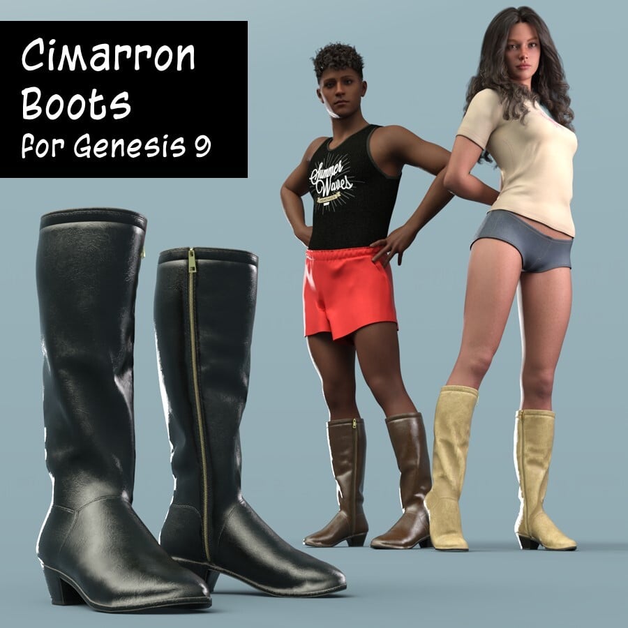 Cimarron Boots for Genesis 9 by: Chris Cox, 3D Models by Daz 3D