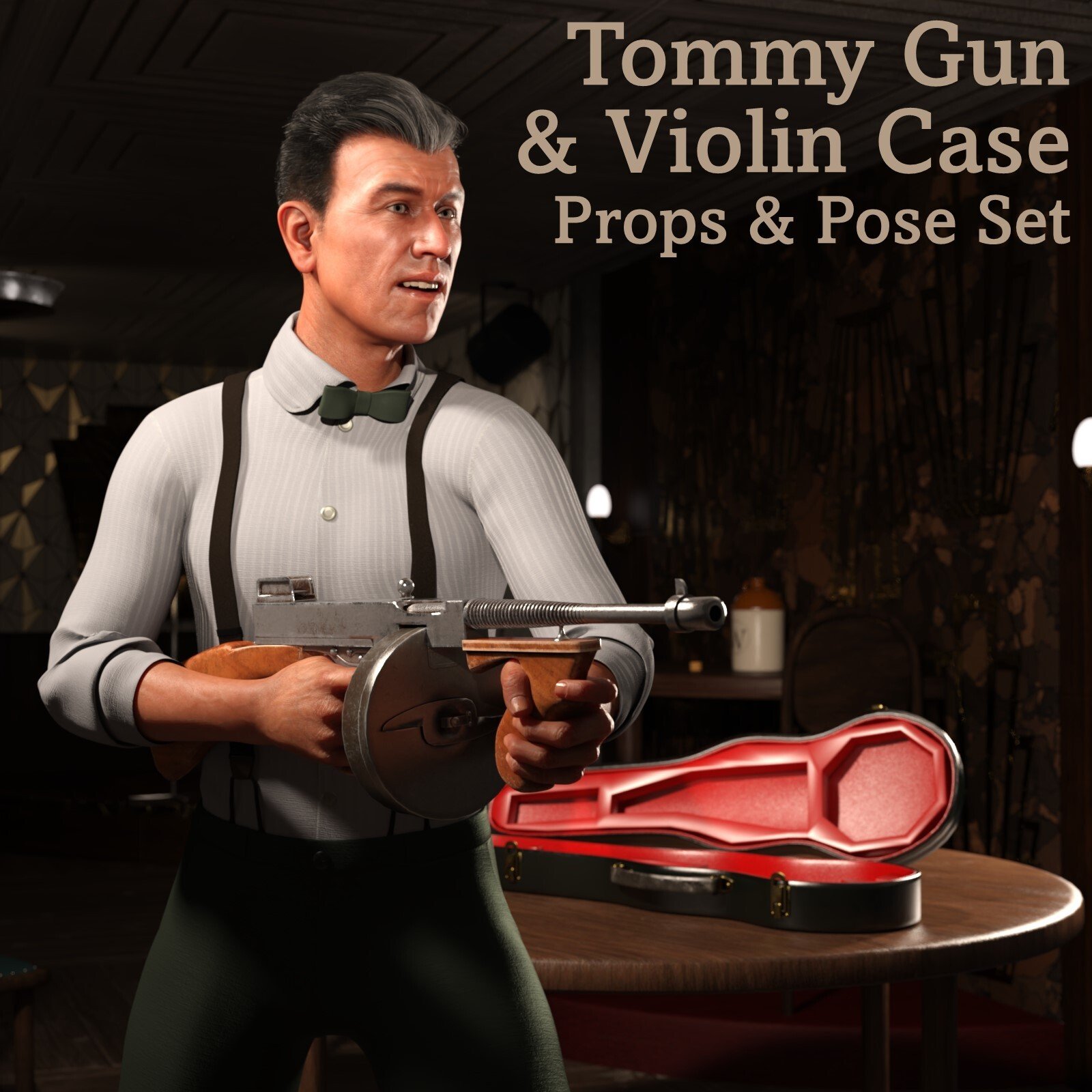 Tommy Gun and Violin Case - Props and Poses by: Chris Cox, 3D Models by Daz 3D