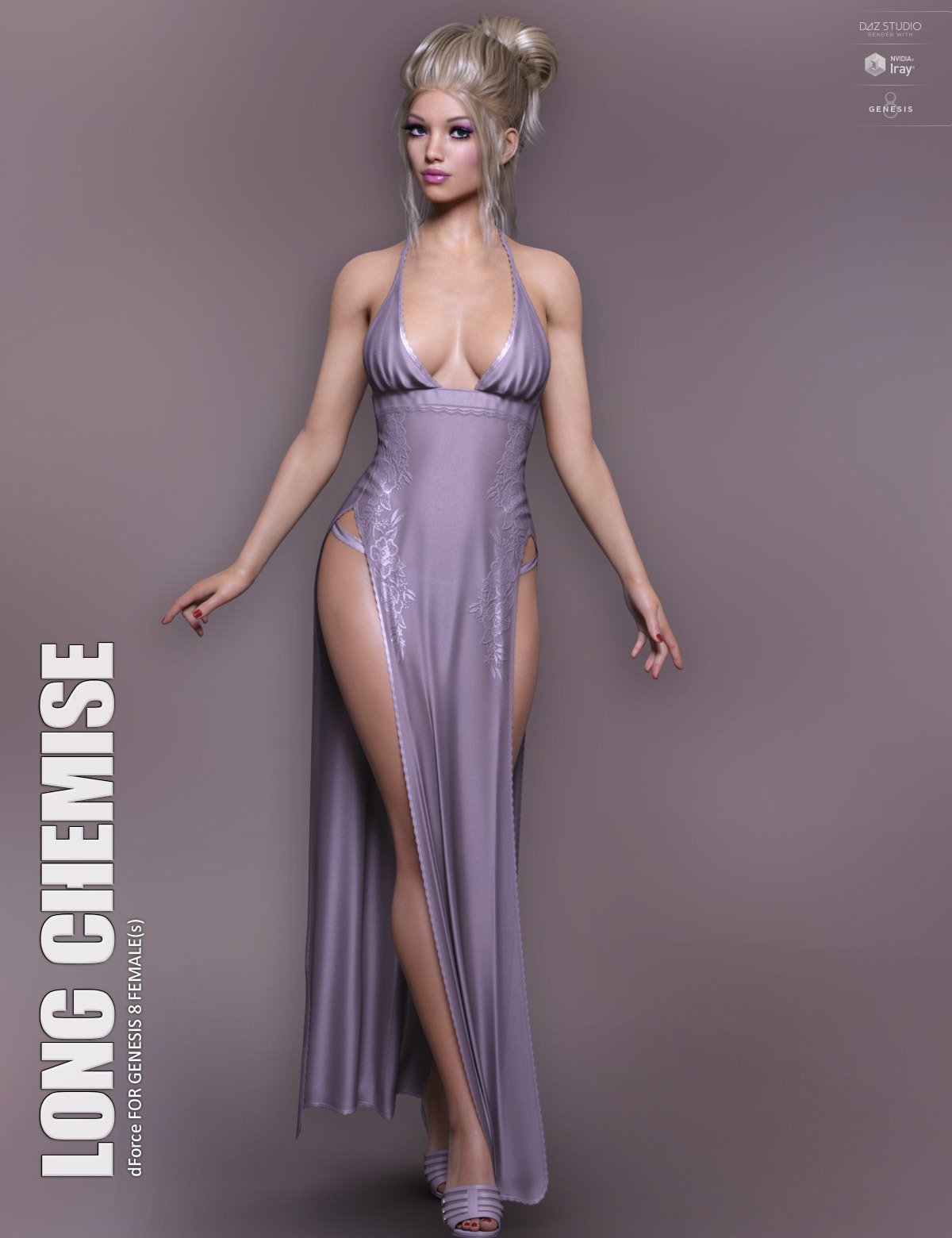 dForce Long Chemise for Genesis 8 Females by: Lilflame, 3D Models by Daz 3D