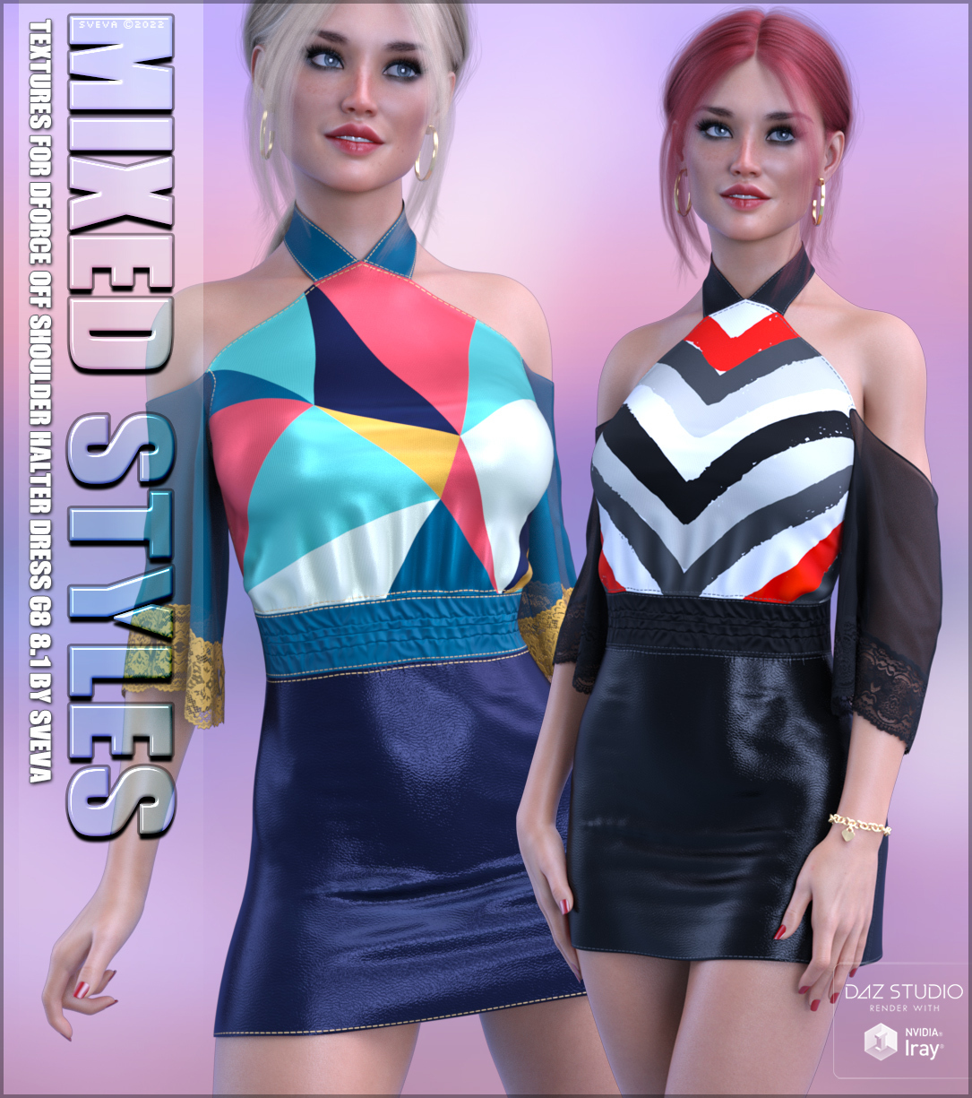 Mixed Styles Textures for dForce Off Shoulder Halter Dress by: Sveva, 3D Models by Daz 3D